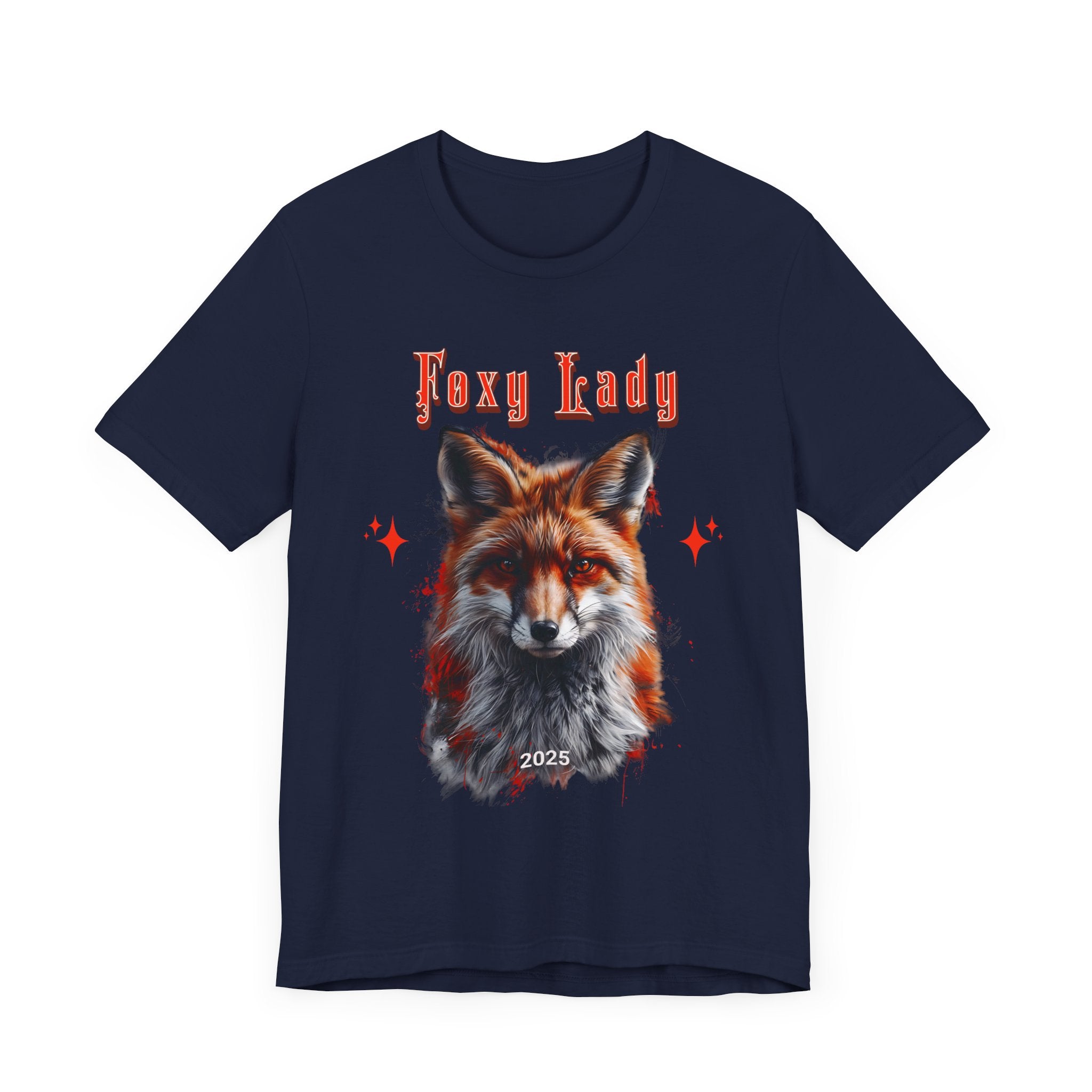 Unisex Jersey Short Sleeve Tee: A beautiful Red Fox with the words foxy lady