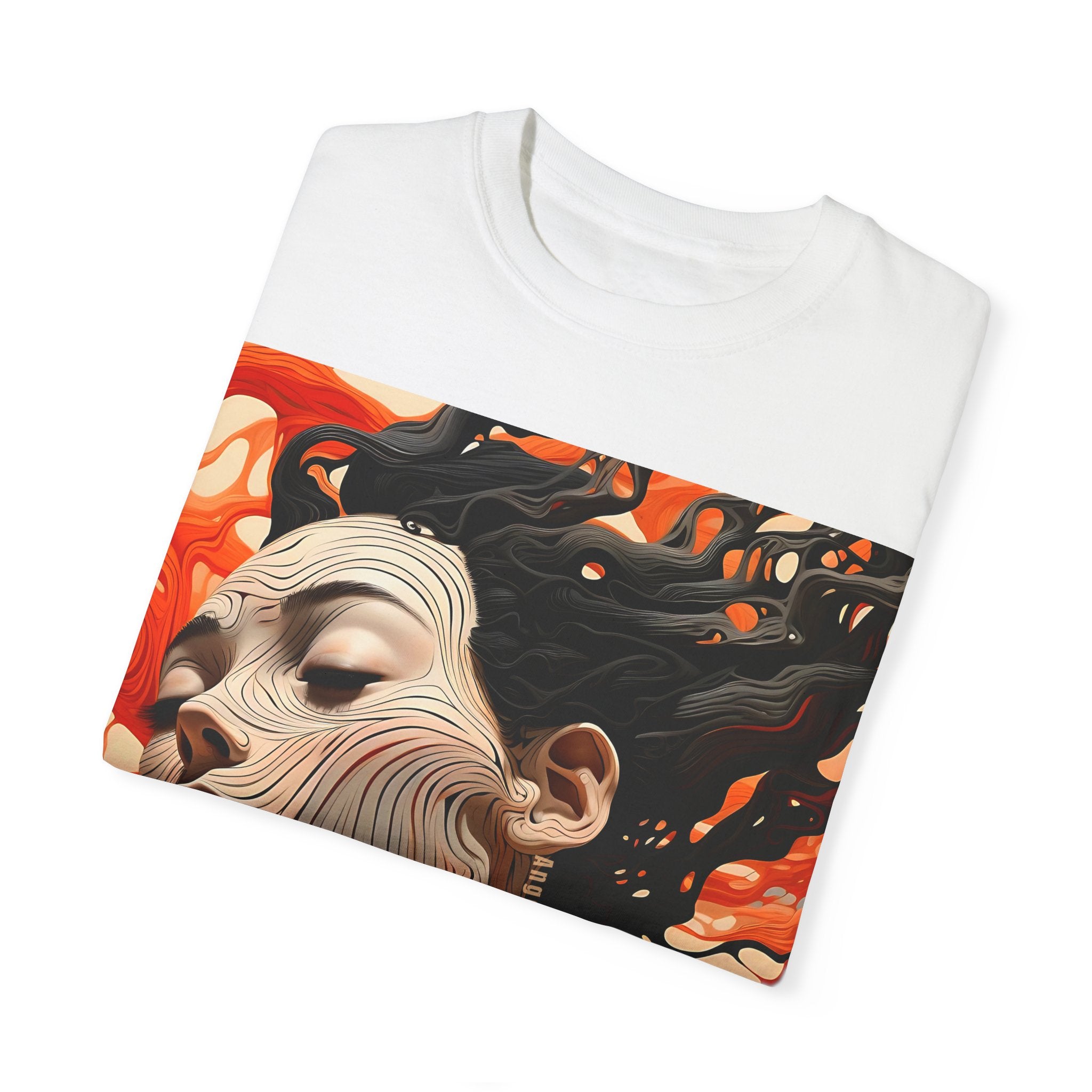 Artistic Unisex Garment-Dyed T-Shirt with Abstract female face Profile Design