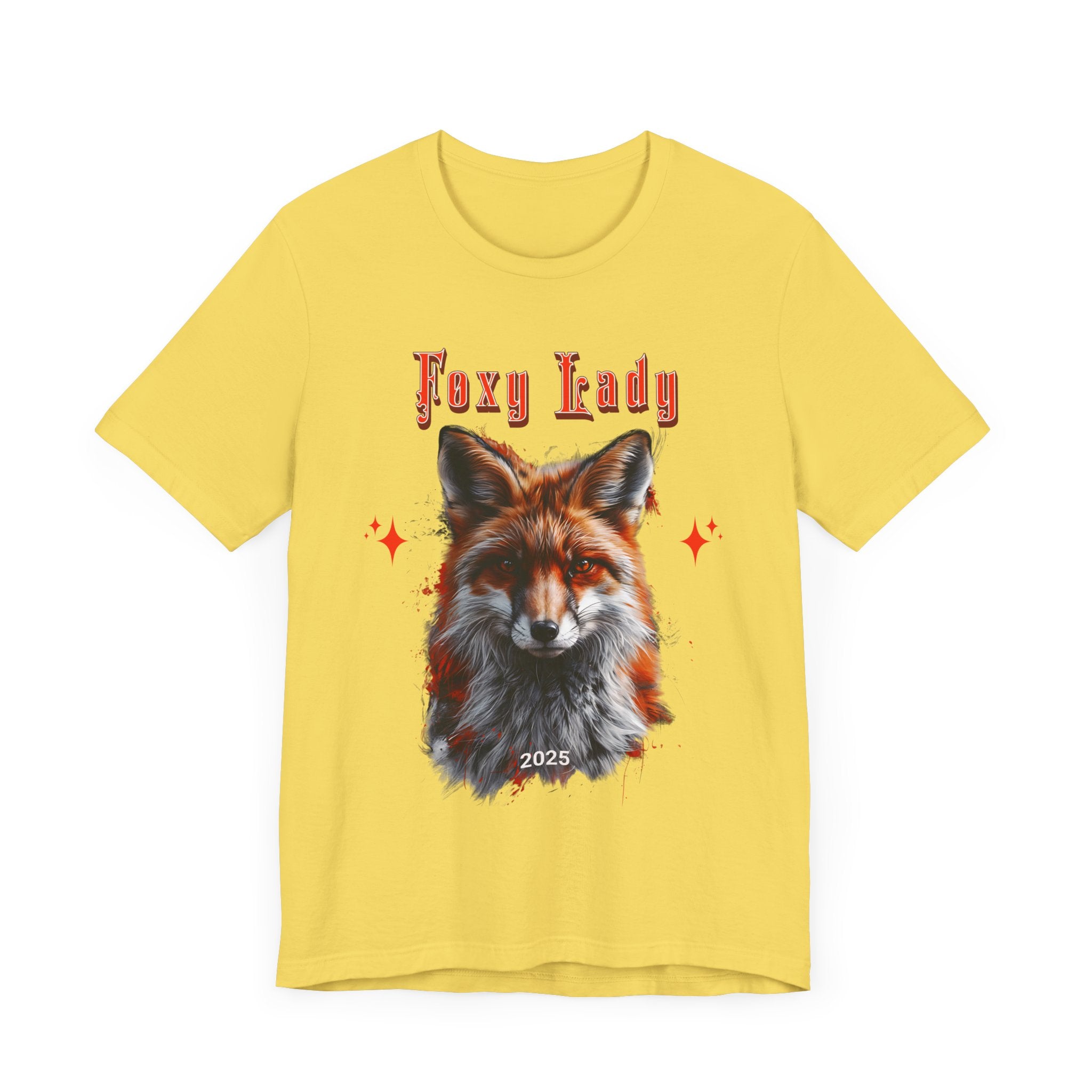 Unisex Jersey Short Sleeve Tee: A beautiful Red Fox with the words foxy lady