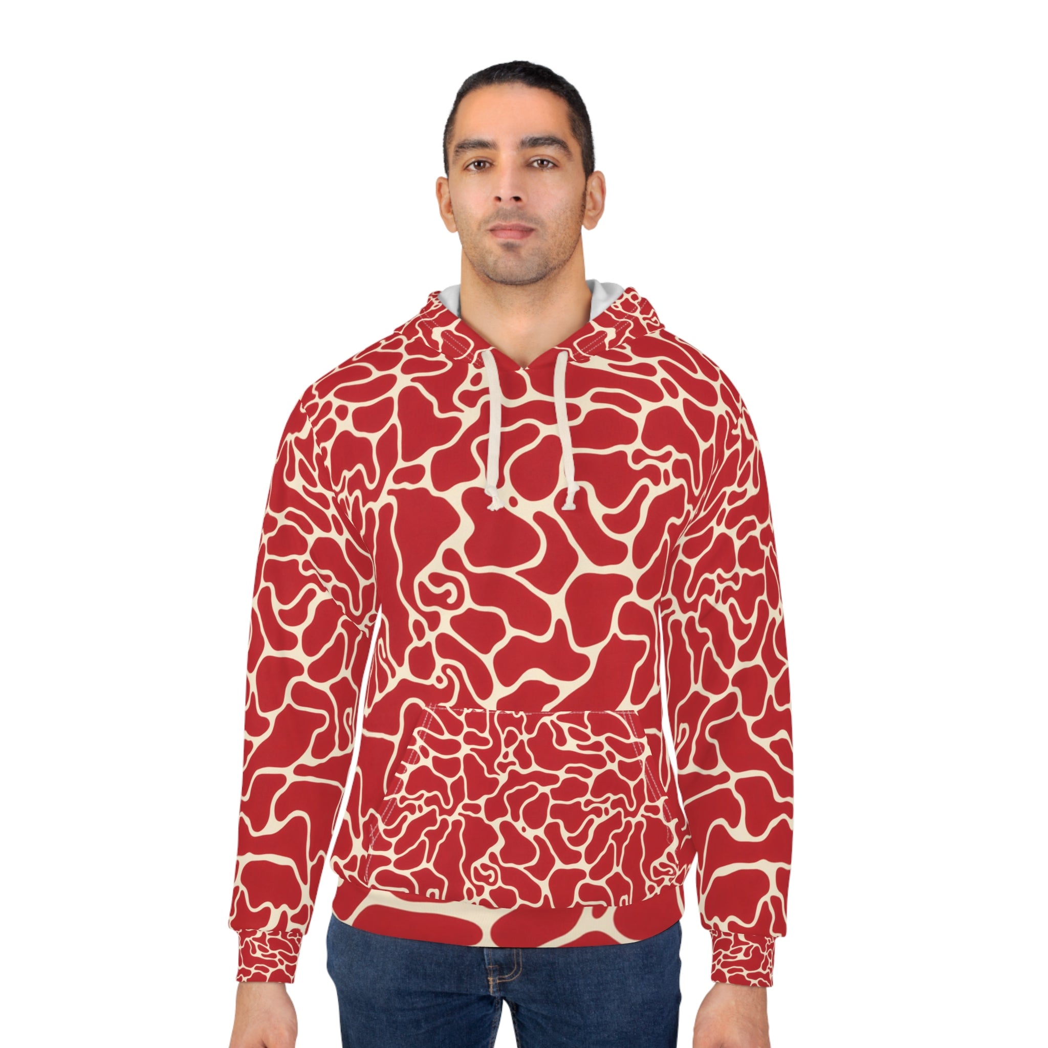 Abstract Red Pattern Unisex Pullover Hoodie - Comfortable and Stylish Outdoor Wear