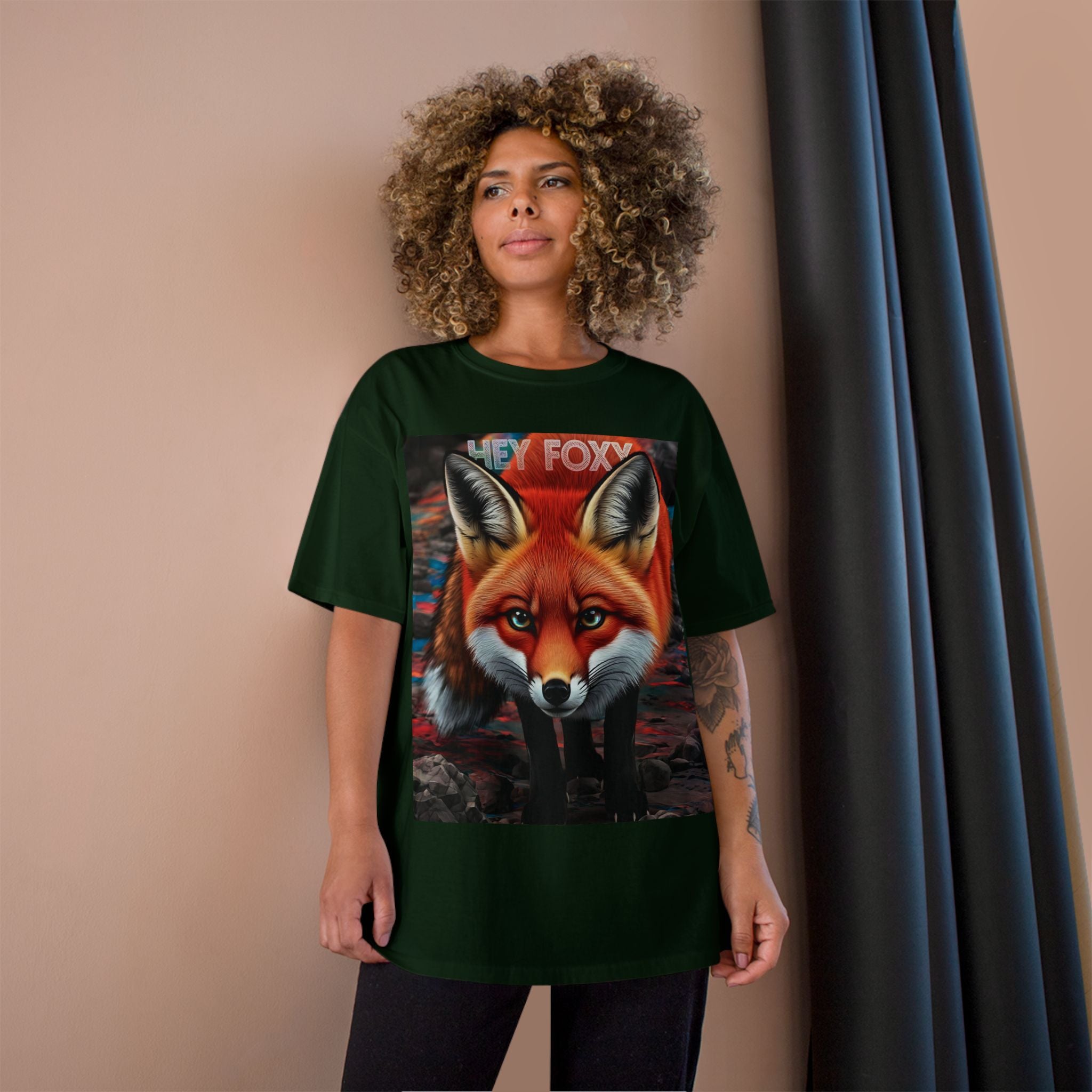 Hey Foxy Champion T-Shirt – Cute Fox Graphic Tee for Nature Lovers