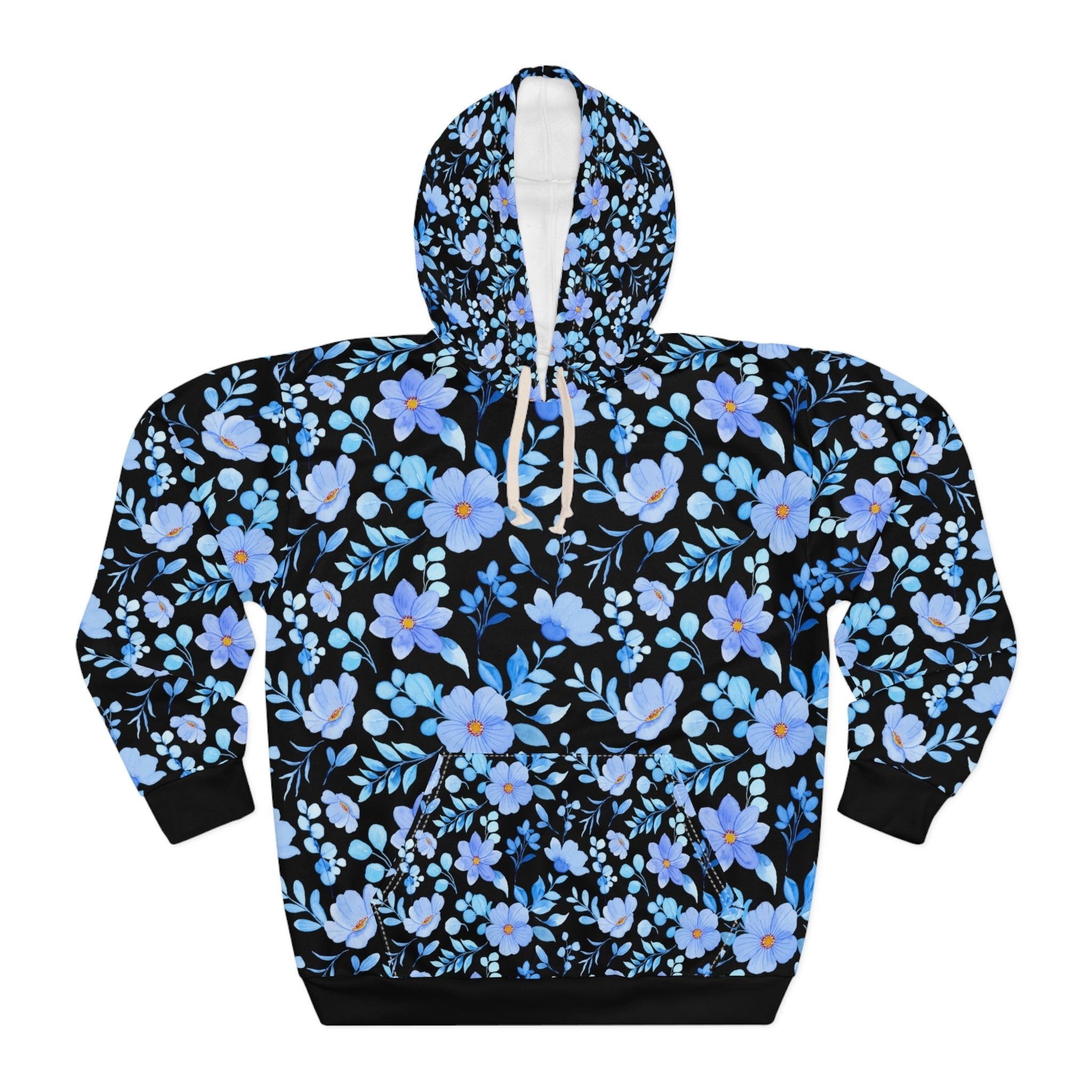 Floral Blue Bliss Unisex Pullover Hoodie - Cozy Floral Design for Everyday Comfort - Angel Body