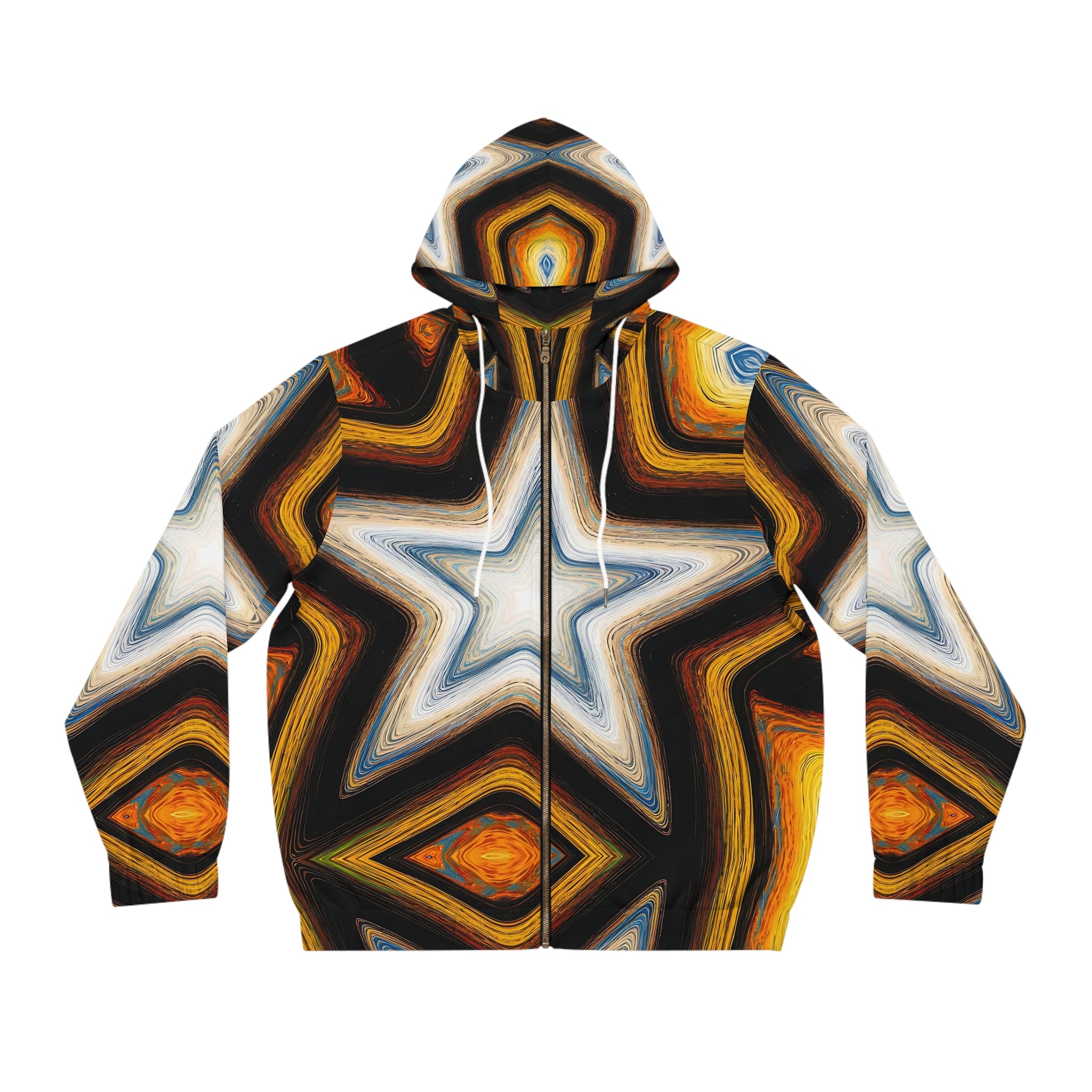 Cosmic Star Men's Full-Zip Hoodie - Vibrant Galaxy Design