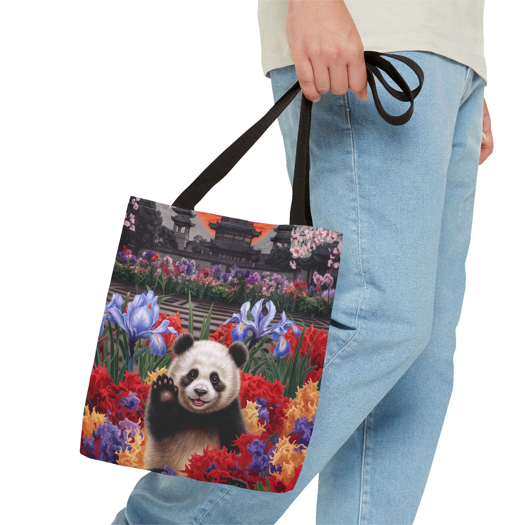 Whimsical Panda Floral Tote Bag - Cute and Colorful Design for Nature Lovers