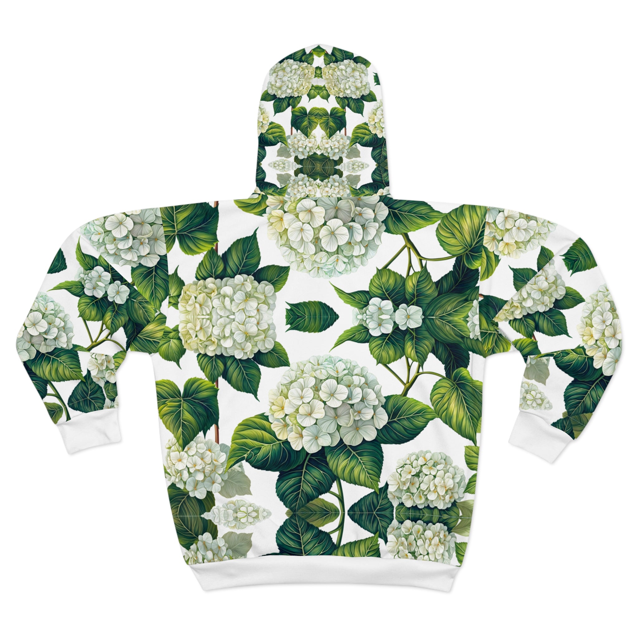 Floral white Hydrangea Unisex Zip Hoodie - Cozy Botanical Style for Nature Lovers