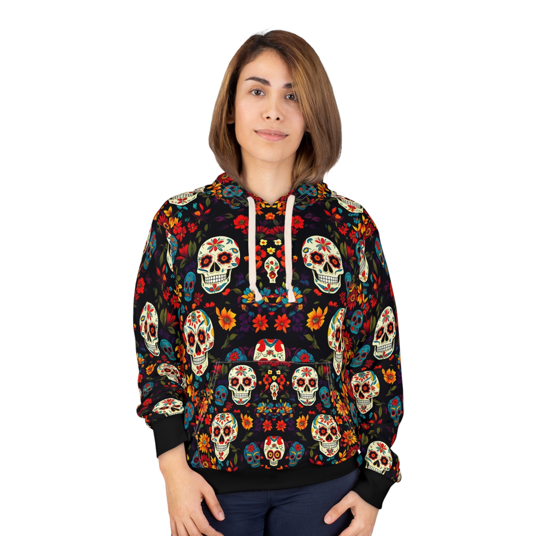 Day of the Dead Floral Skull Hoodie - Unisex Pullover Sweater for Celebration