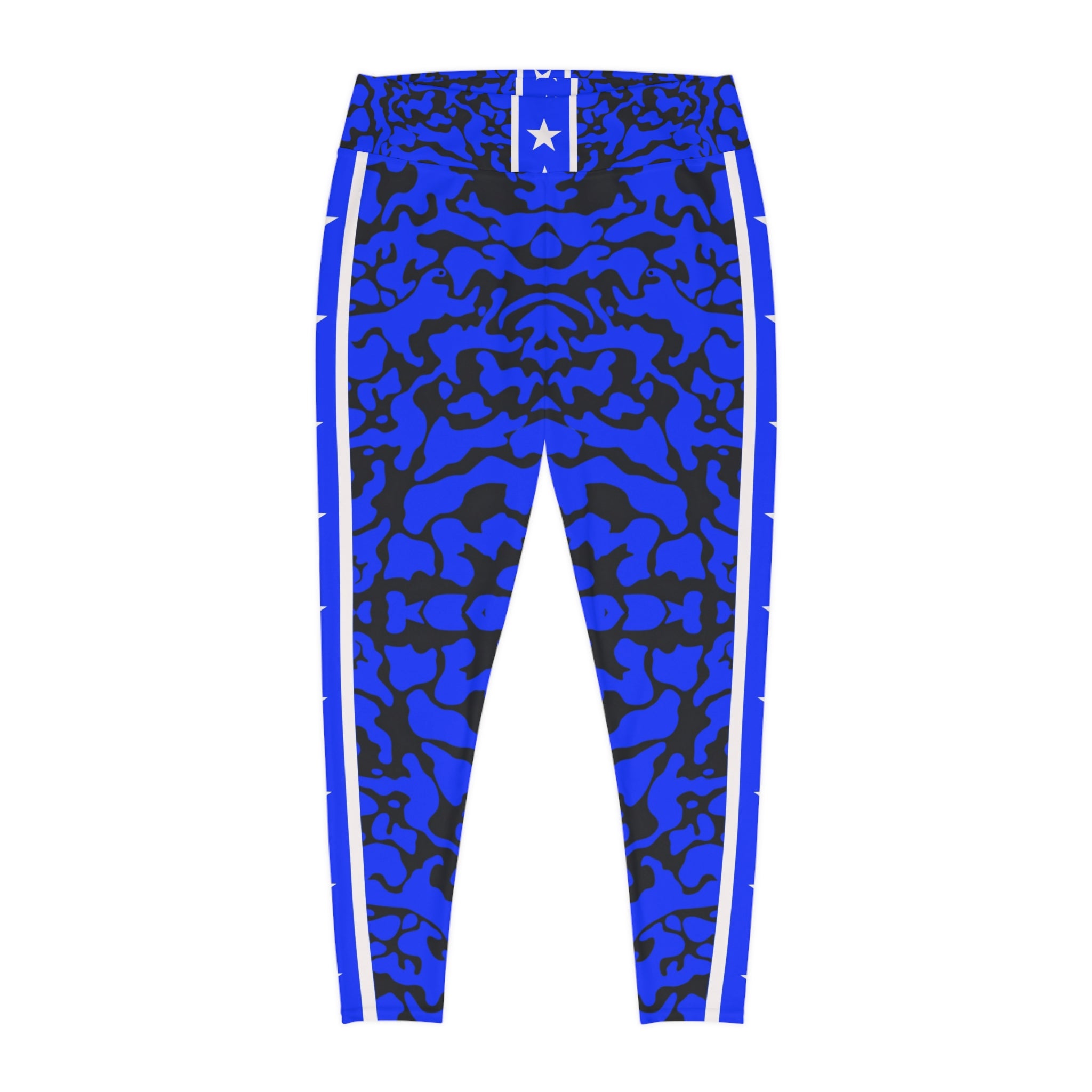 Woman Bold Blue Star Print Plus Size Leggings for Active Lifestyle