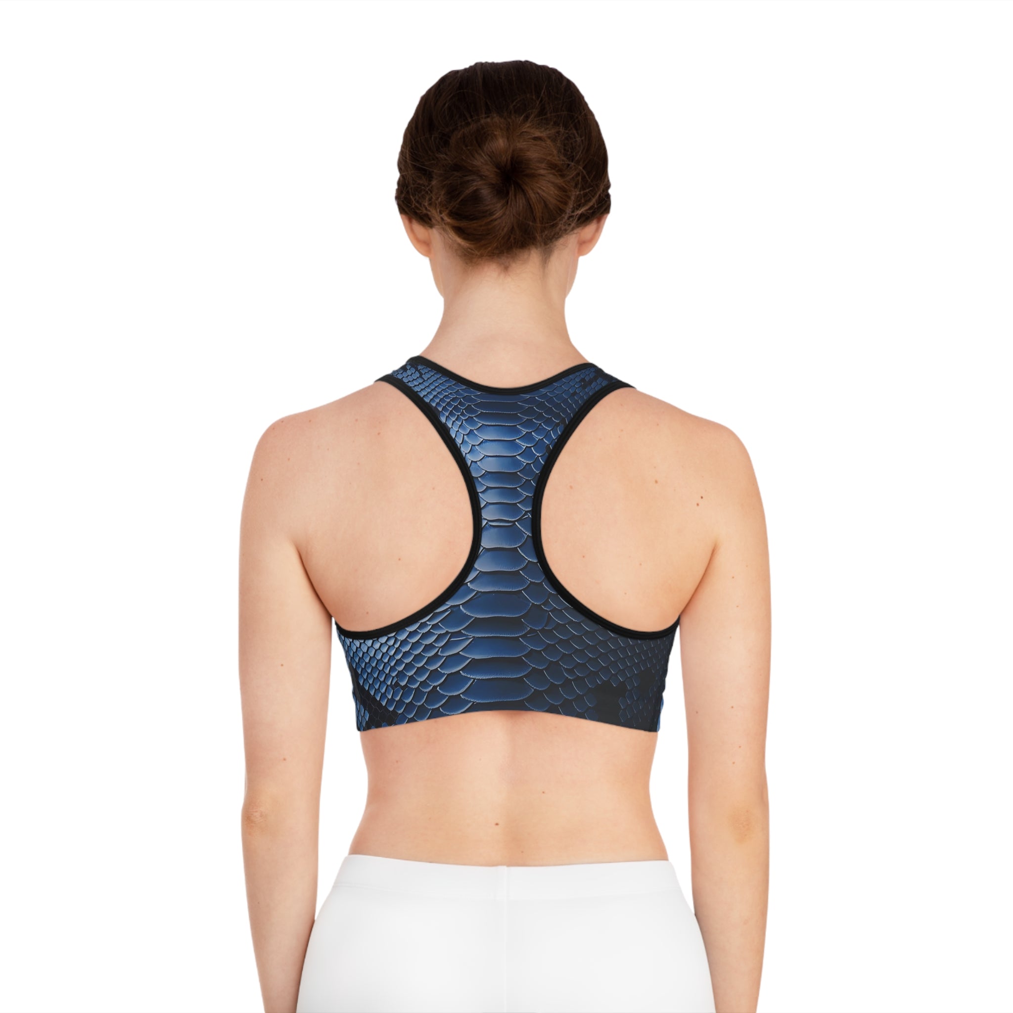 Fierce Blue Snake Print Sports Bra for Workout Enthusiasts