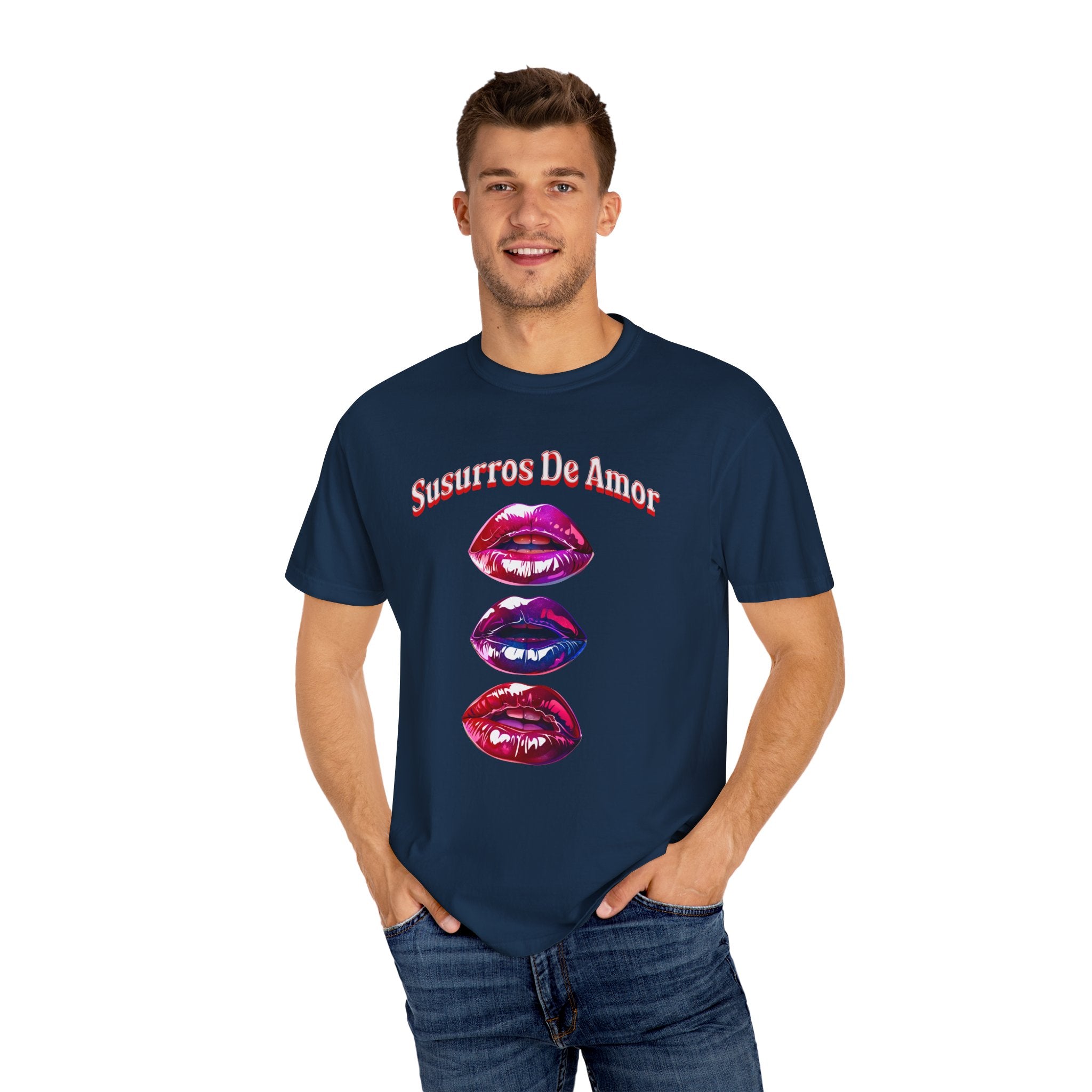 Woman's  Susurros De Amor Garment-Dyed T-Shirt for Love Enthusiasts