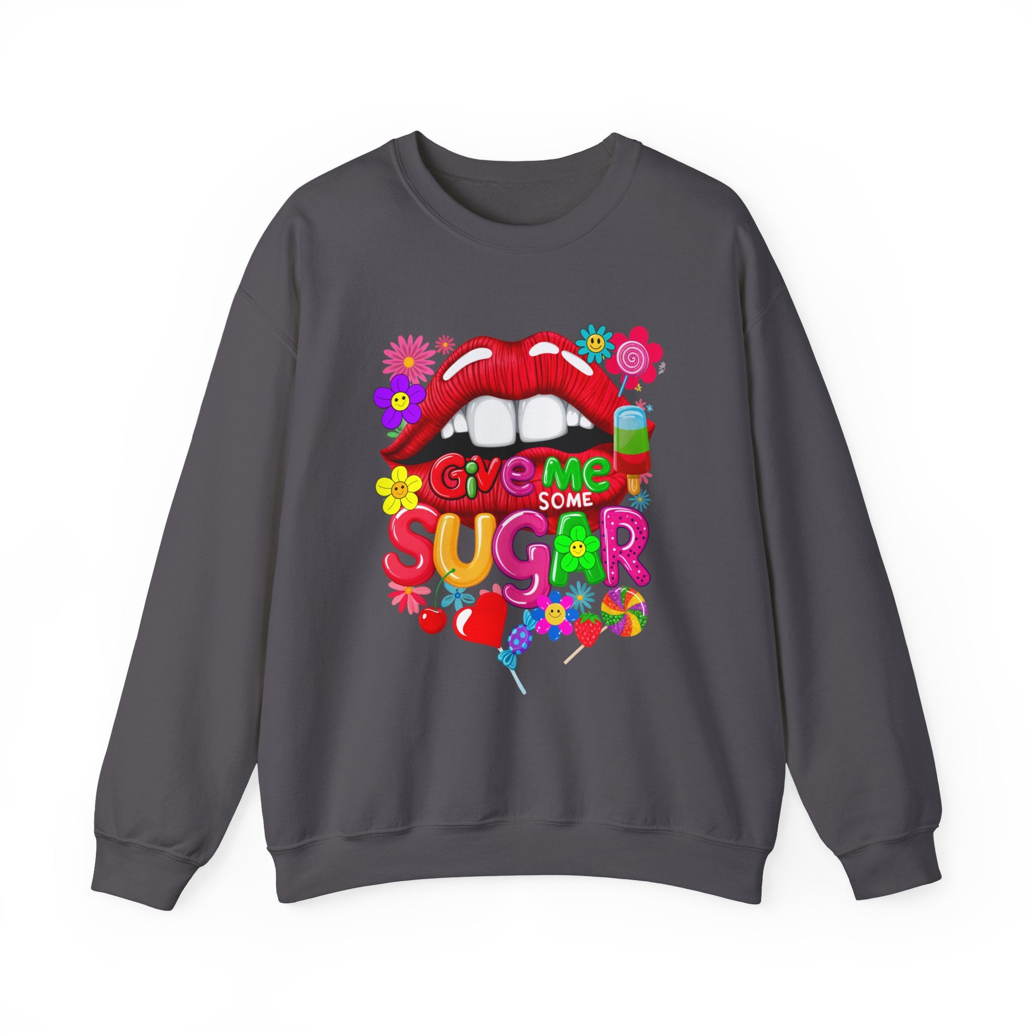 Fun Big Red Lips Give Me Some Sugar Crewneck Sweatshirt