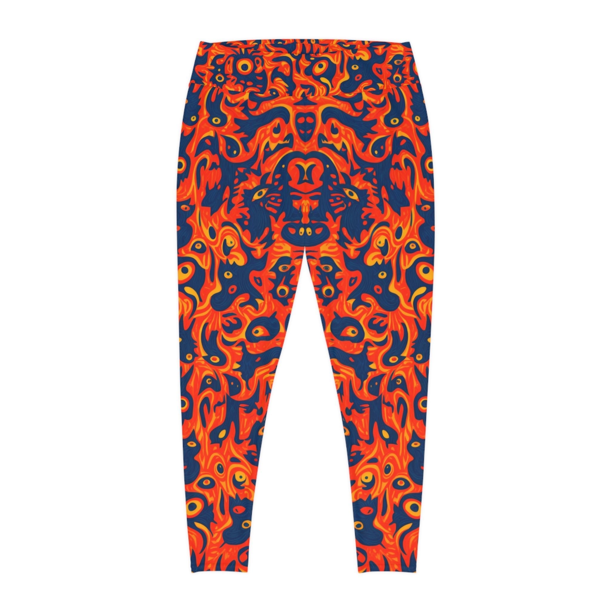 Bold Abstract Art Flame like Plus Size Leggings for Active Lifestyle | Vibrant Pattern | Comfortable Fit - Angel Body