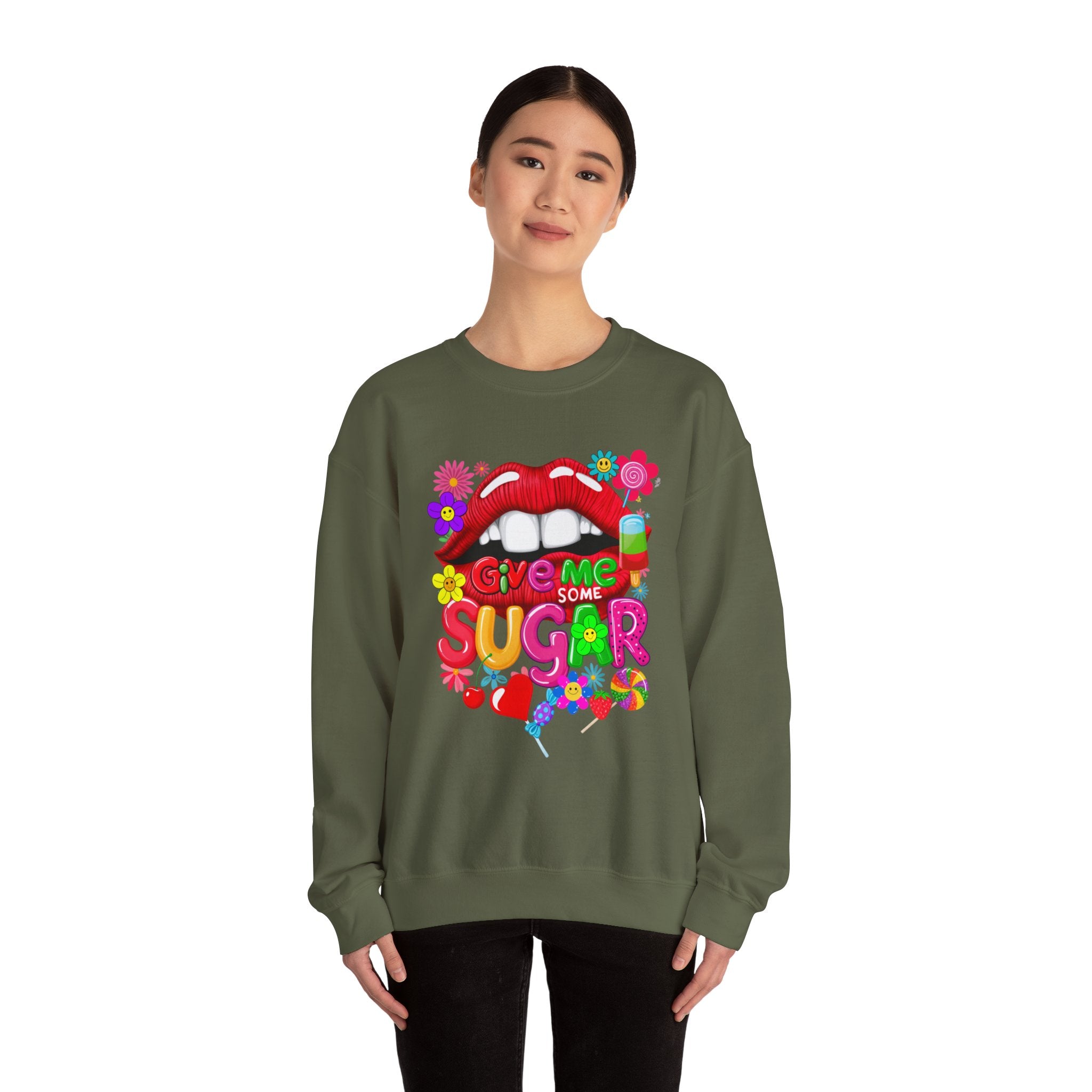 Fun Big Red Lips Give Me Some Sugar Crewneck Sweatshirt