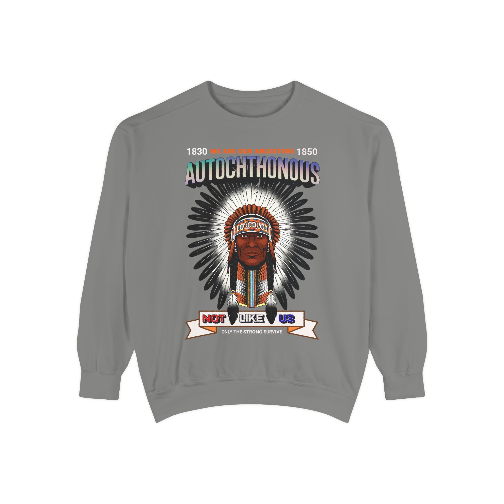 Autochthonous Heritage Sweatshirt - Unisex Garment-Dyed Hoodie with Indigenous Design