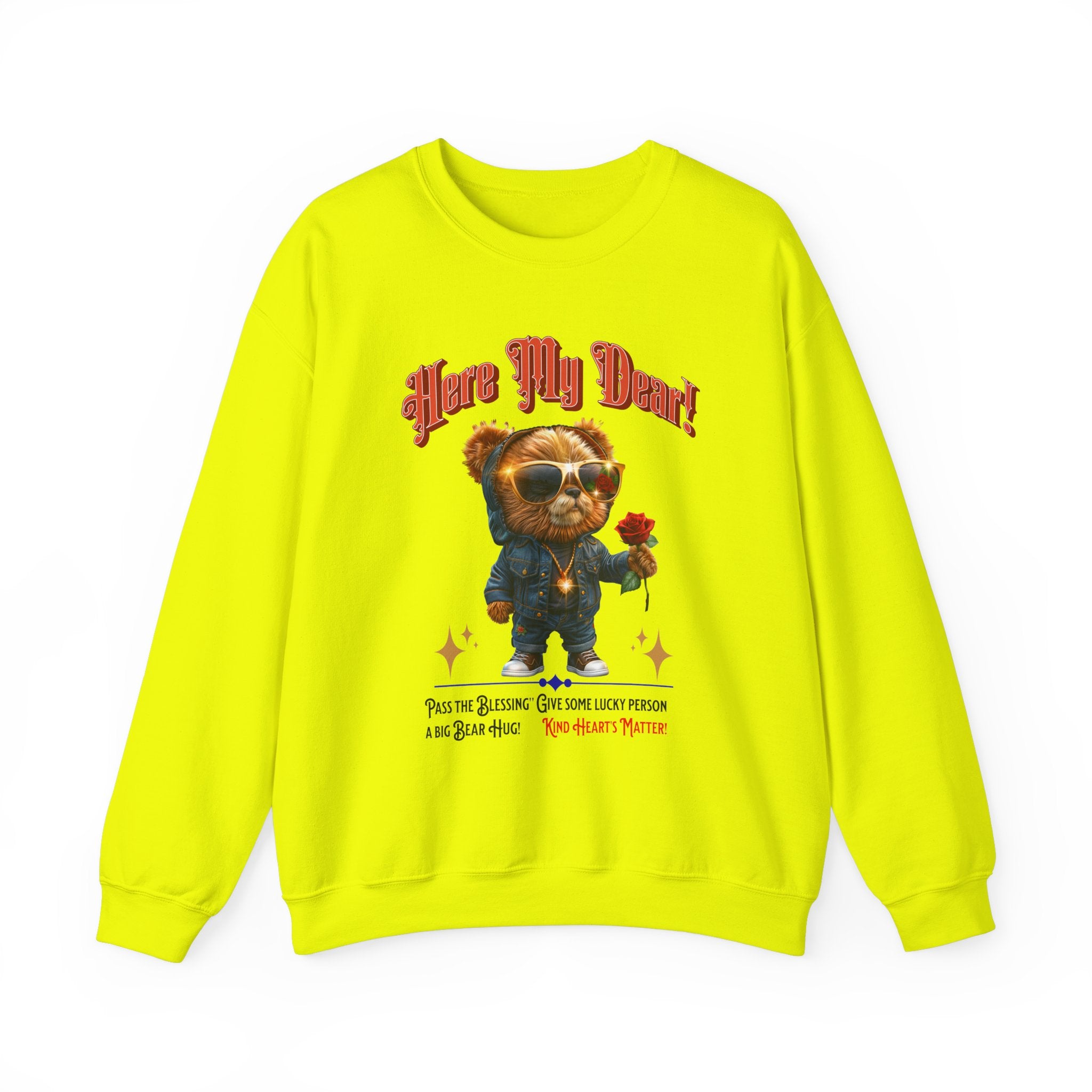 Unisex Sweatshirt: HERE MY DEAR Teddy Bear with red Rose