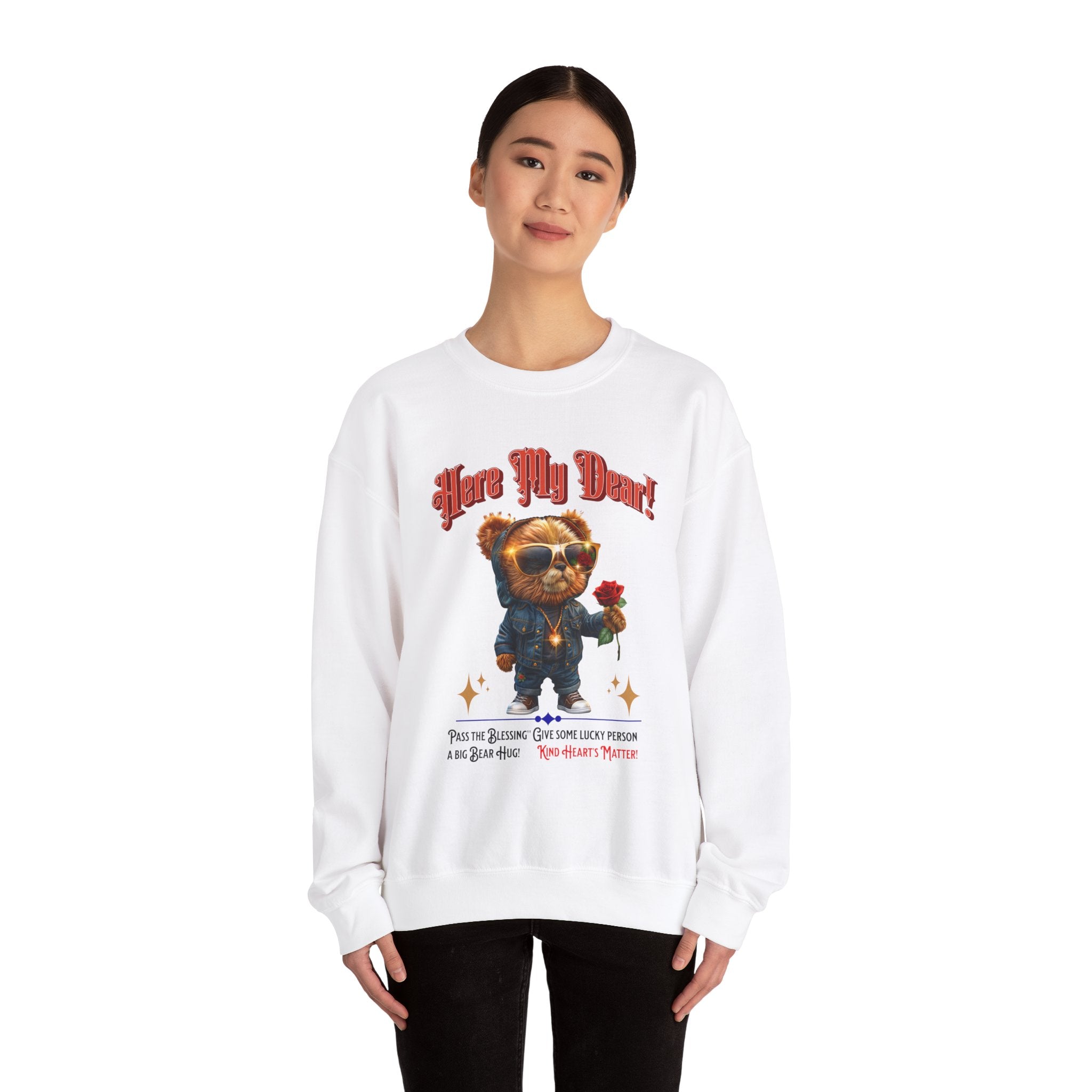 Unisex Sweatshirt: HERE MY DEAR Teddy Bear with red Rose