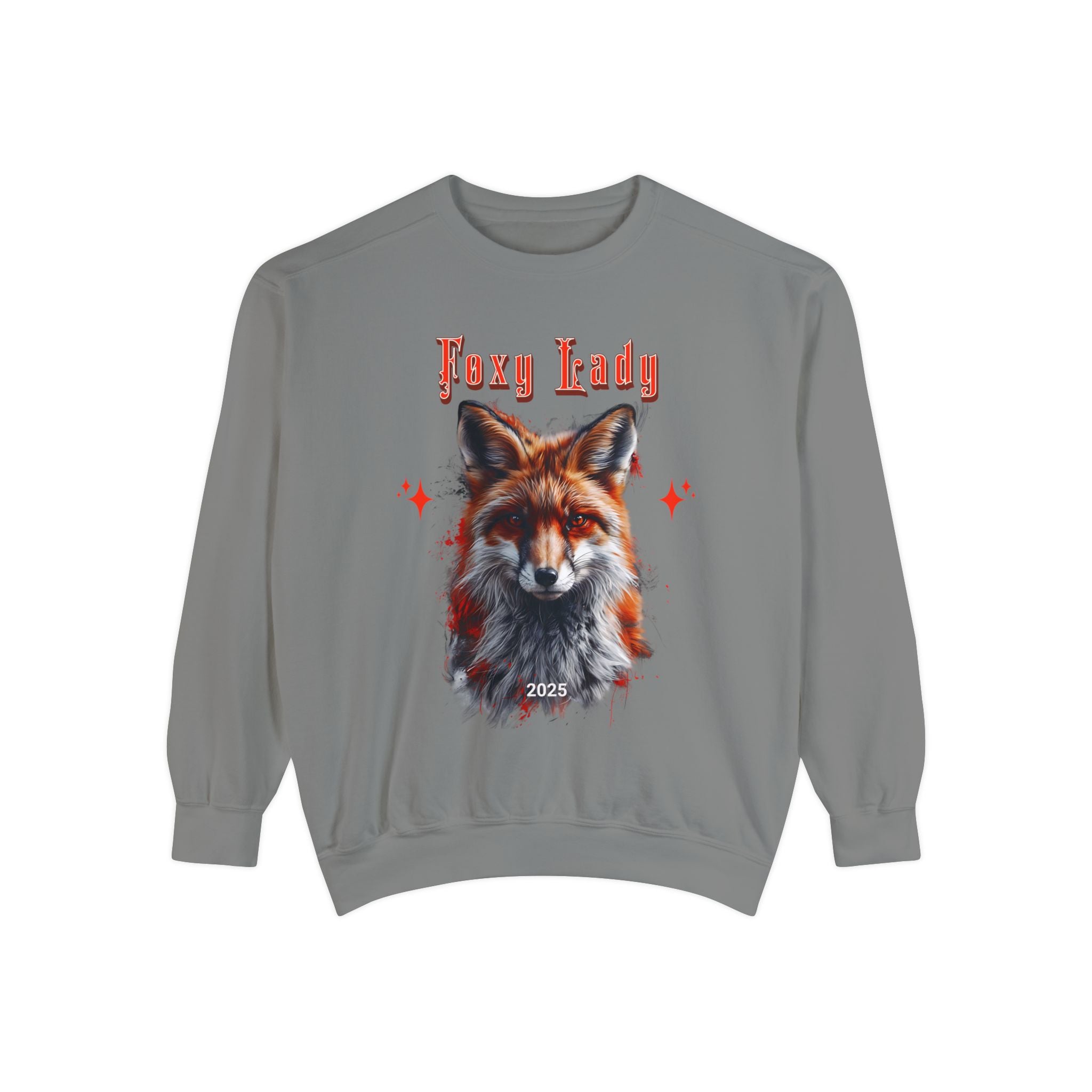 Unisex Garment - Dyed Sweatshirt: Wildlife Red Fox - with the words Foxy Lady - Angel Body