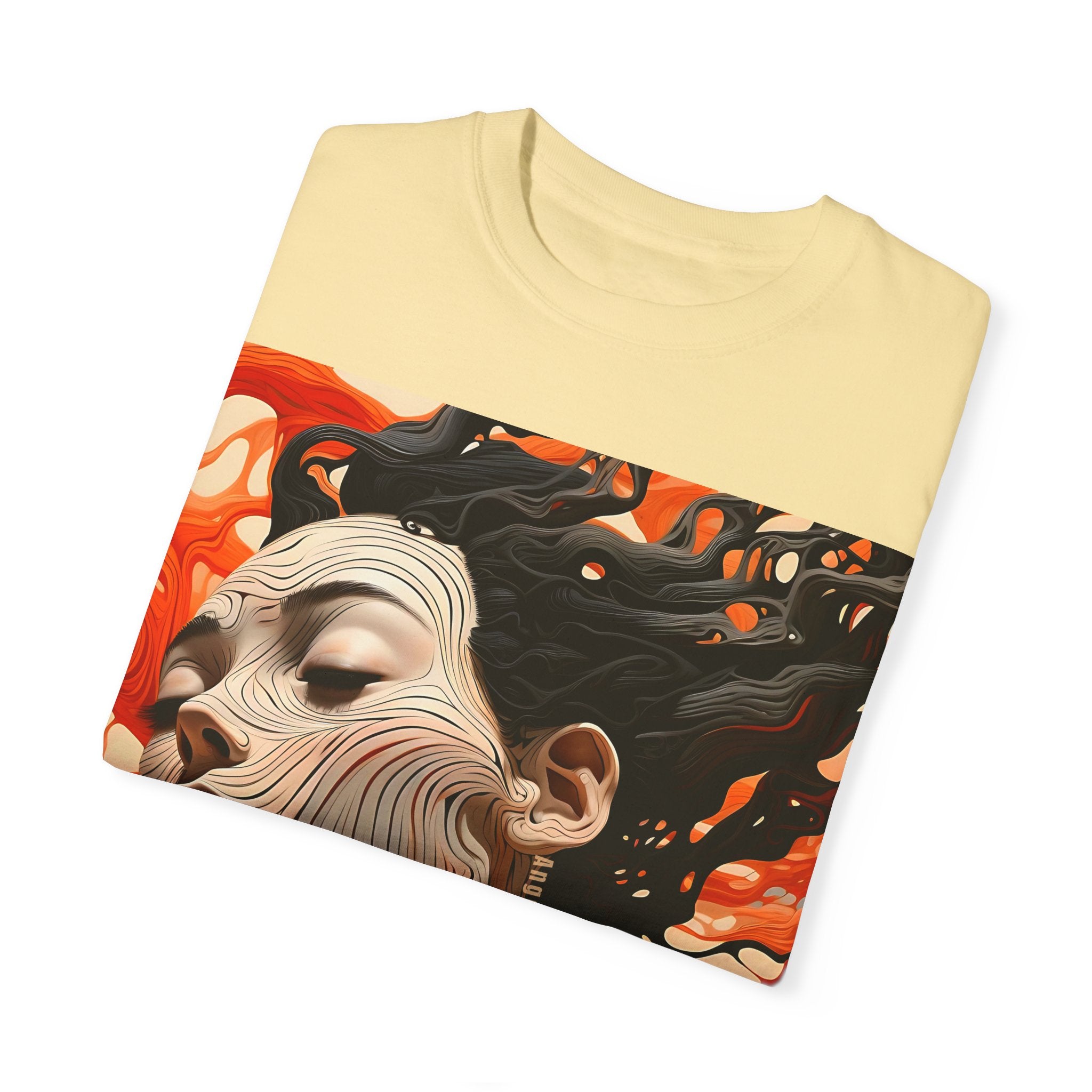 Artistic Unisex Garment-Dyed T-Shirt with Abstract female face Profile Design