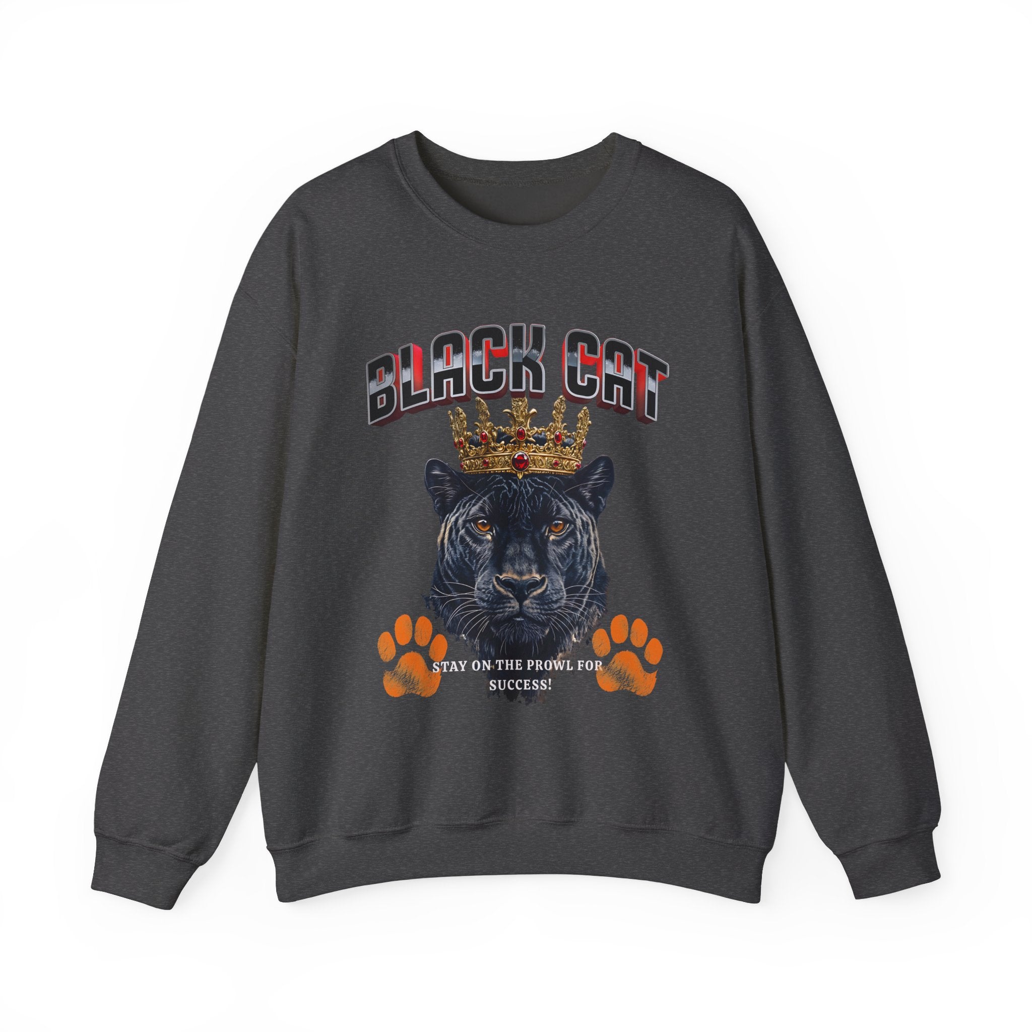 Black Cat Crowned Sweatshirt - Unisex Heavy Blend™, Stay on the Prowl for Success!