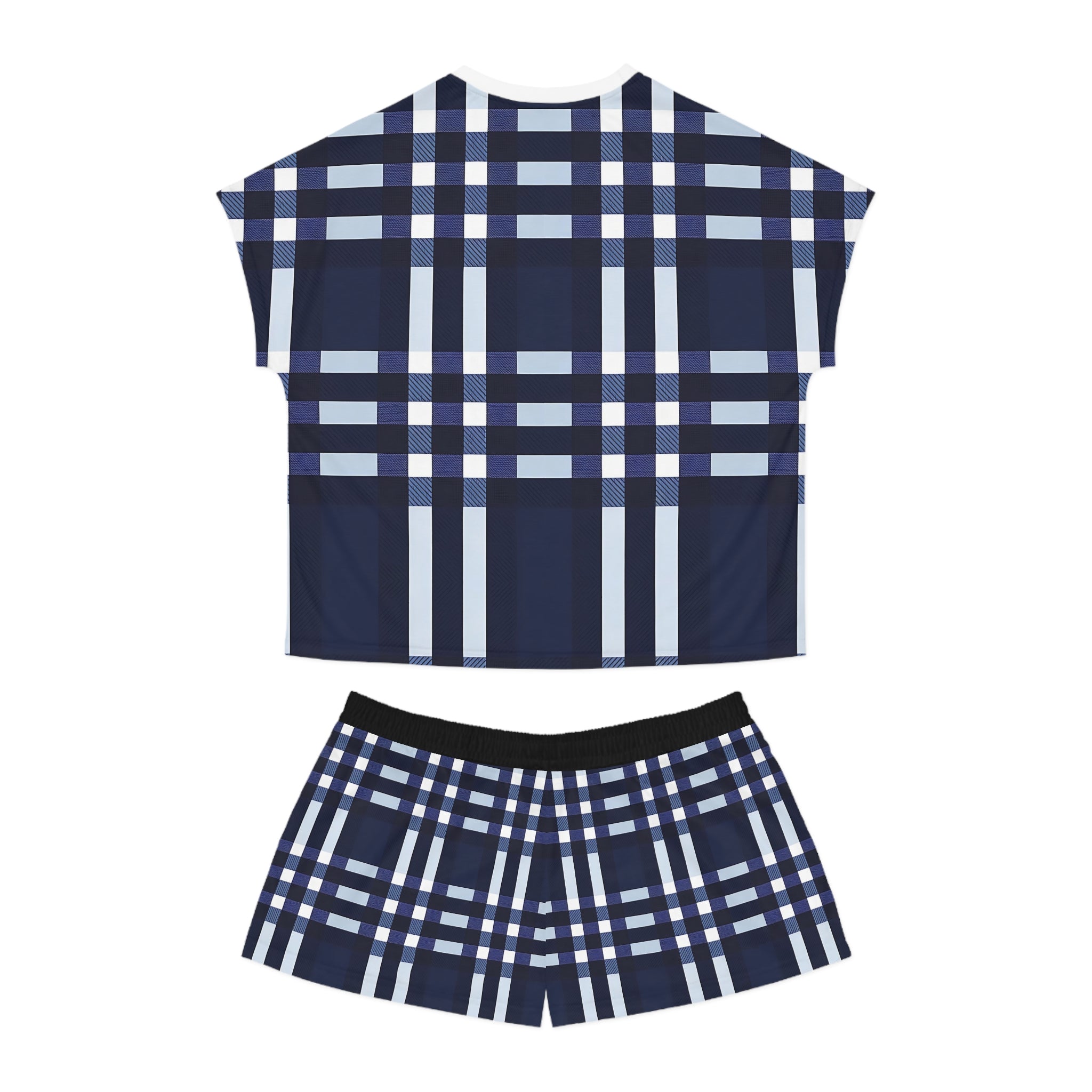 Cozy Women's Short Pajama Set - Navy Blue Plaid for Relaxing Nights