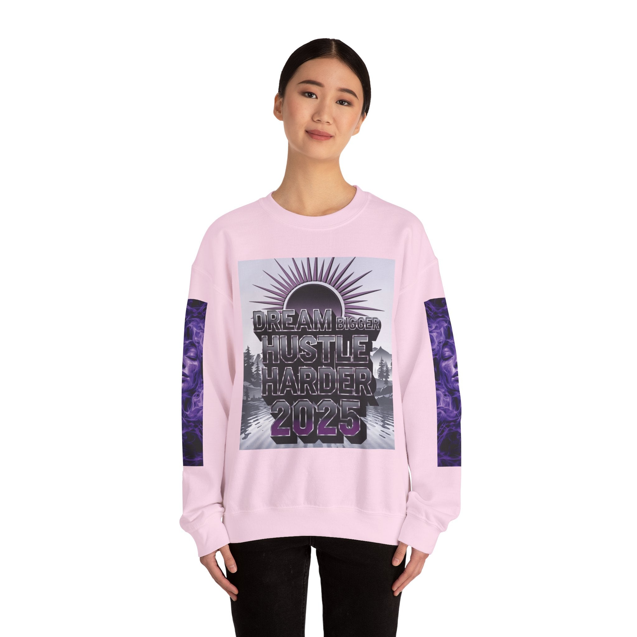 Dream Bigger Hustle Harder Crewneck Sweatshirt | Motivational Unisex Sweatshirt for Dreamers and Go-Getters