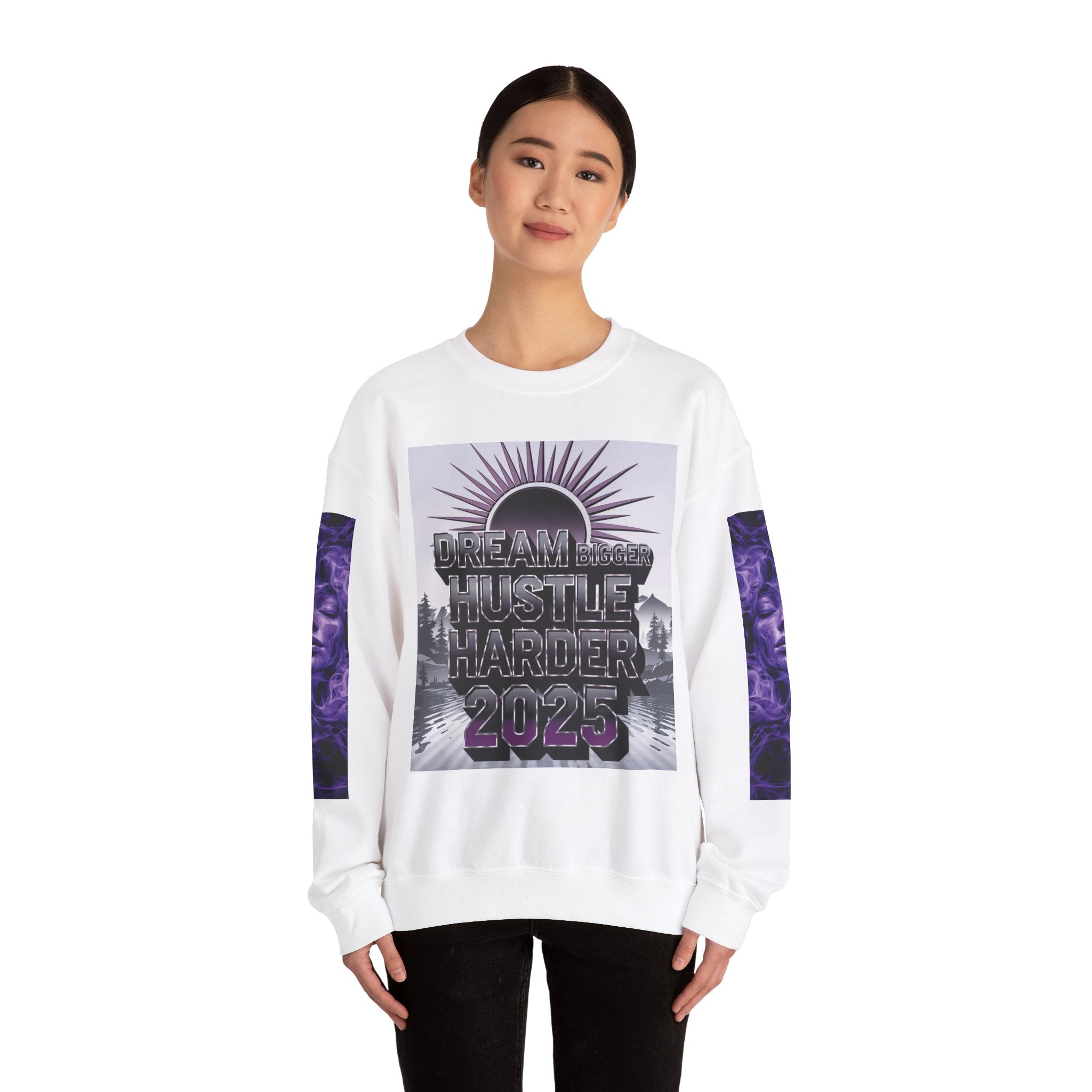 Dream Bigger Hustle Harder Crewneck Sweatshirt | Motivational Unisex Sweatshirt for Dreamers and Go-Getters