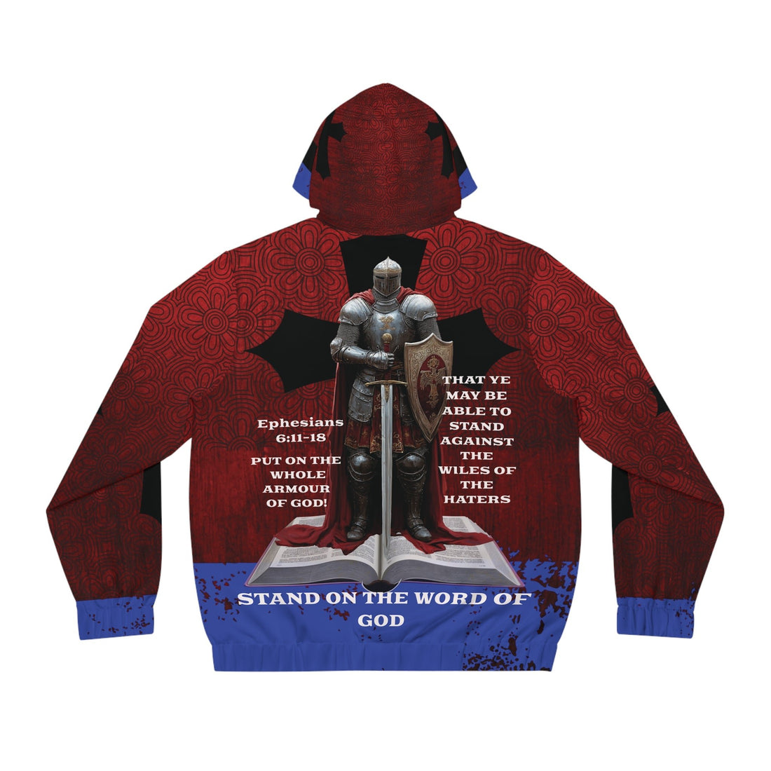 Christian Full - Zip Hoodie - Inspirational Knights Armor Design with Bible Verse - Angel Body