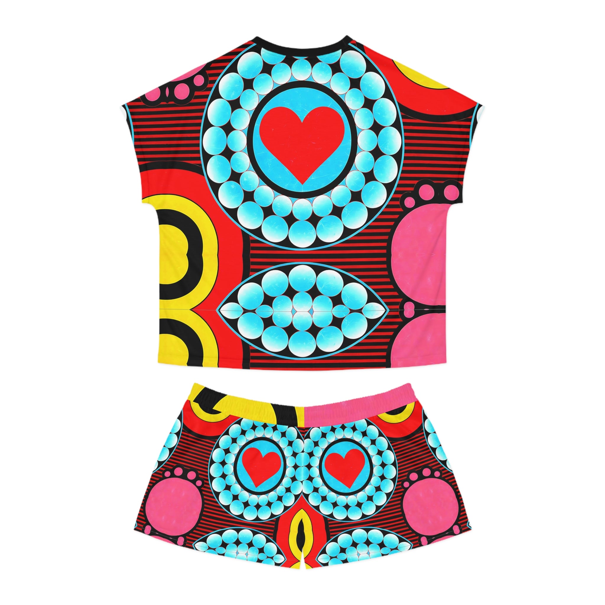 Colorful Heart Print Women's Short Pajama Set - Comfortable and Fun Sleepwear