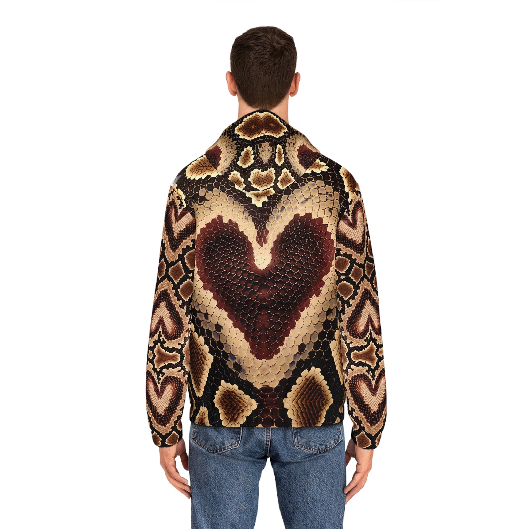 Men's Heart Pattern Full-Zip Hoodie - Stylish Python Print for Fashion Lovers