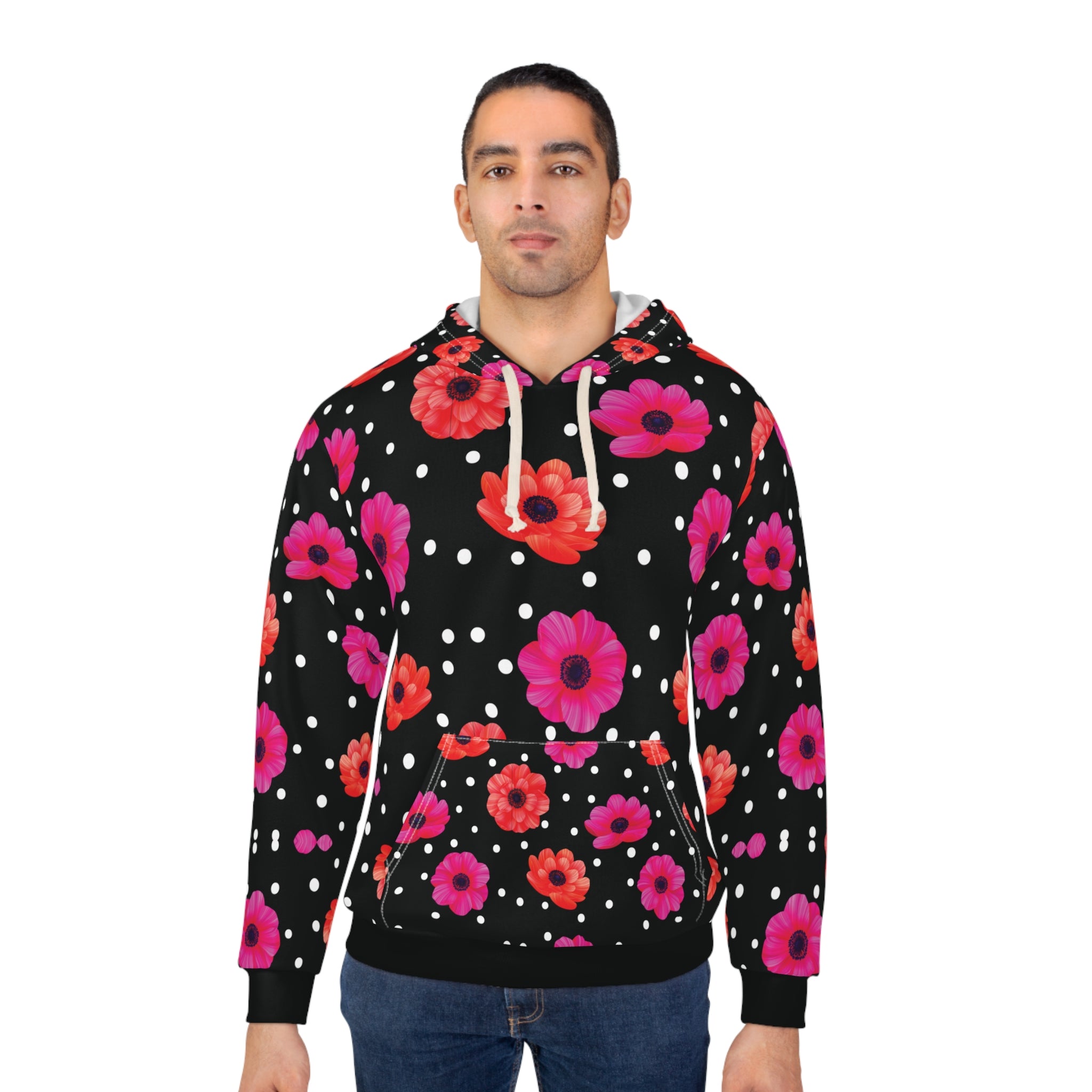 Floral Polka Dot Unisex Pullover Hoodie called Snow Flower – Cozy Soft & Colorful Sweatshirt for Every Occasion