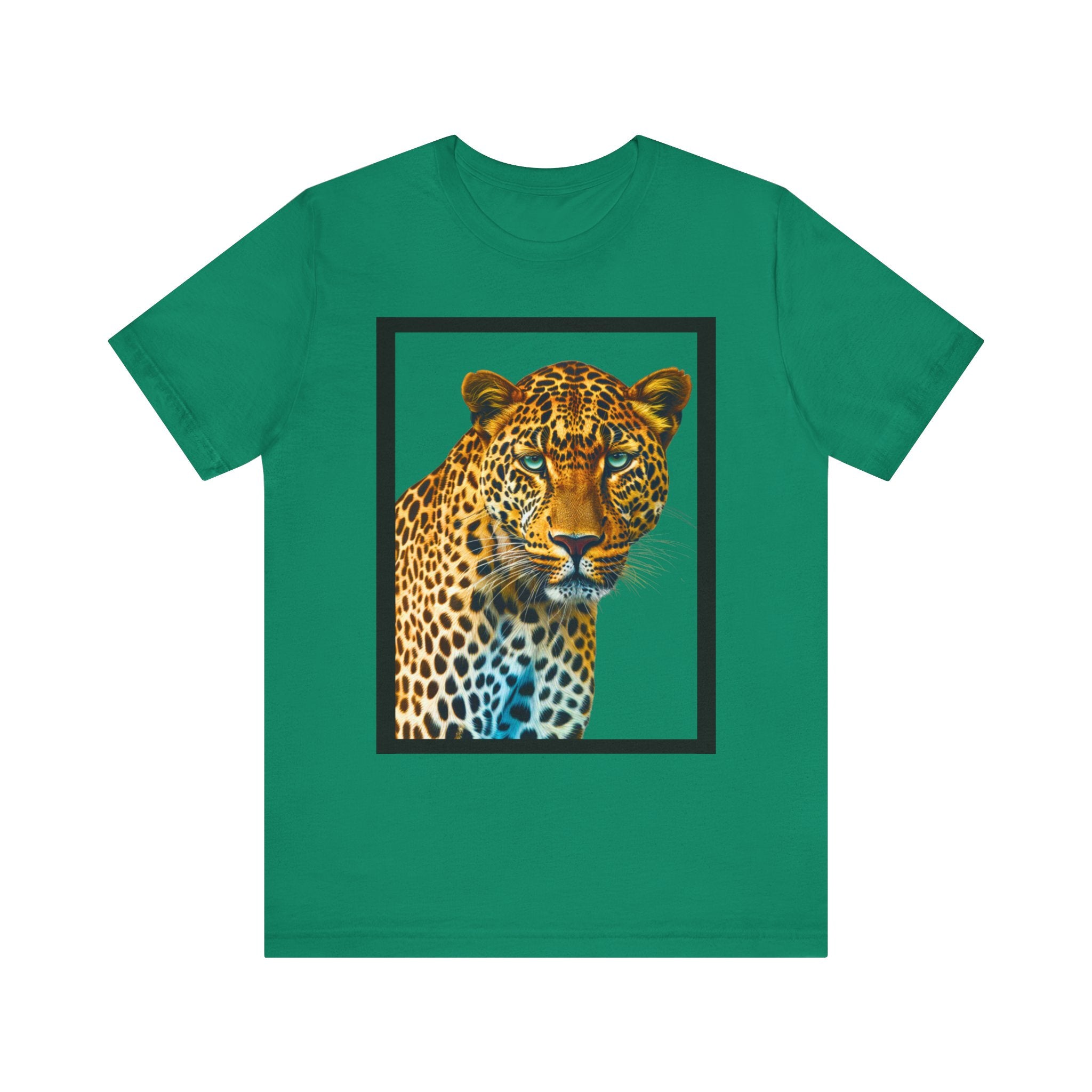 Unisex Jersey Short Sleeve Fun Tee: Realistic 3D Leopard with black frame