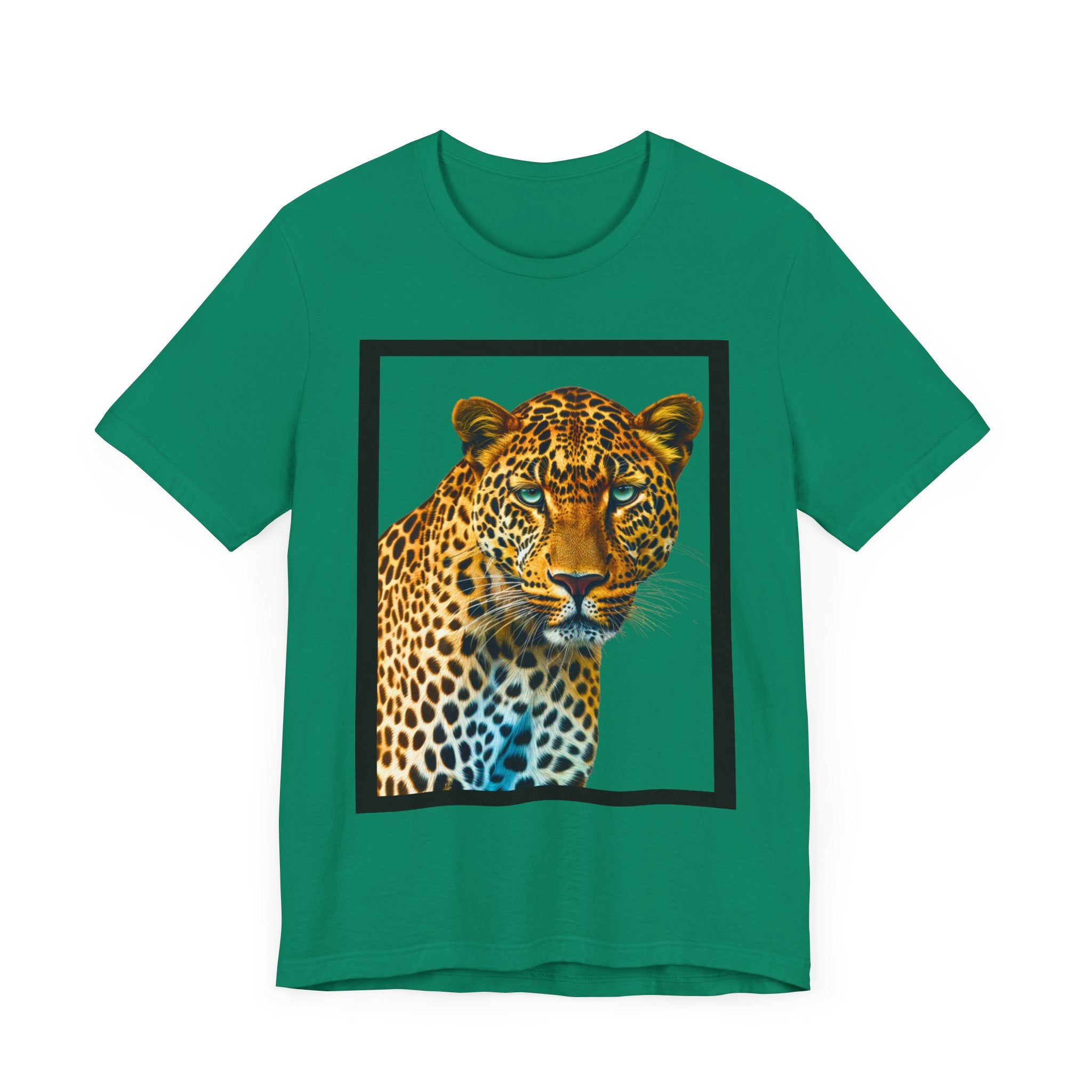 Unisex Jersey Short Sleeve Fun Tee: Realistic 3D Leopard with black frame