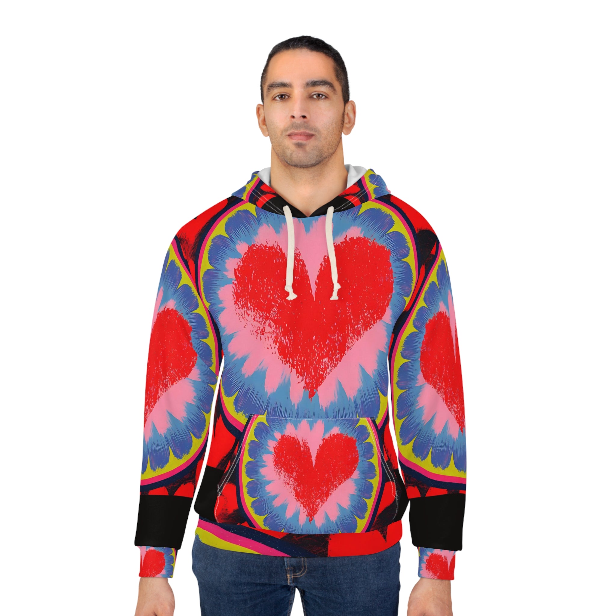 Colorful Heart Pattern Unisex Pullover Hoodie | Cozy Style for Valentine's Day