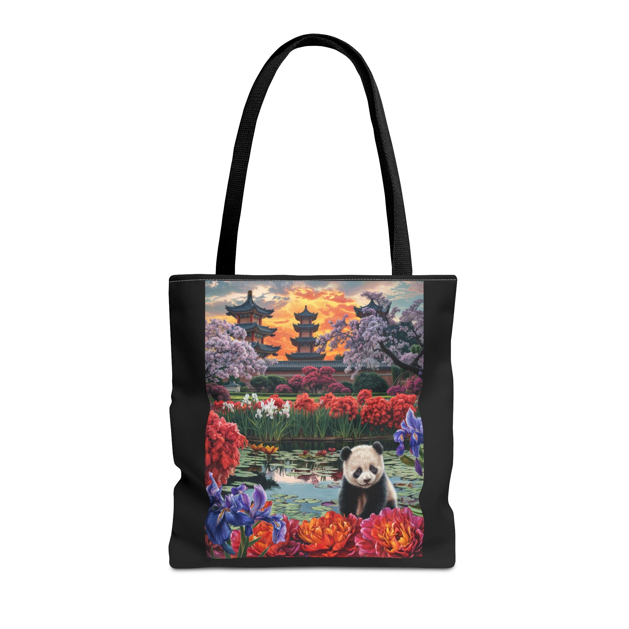 Serene Panda Tote Bag - Floral Landscape Design for Nature Lovers