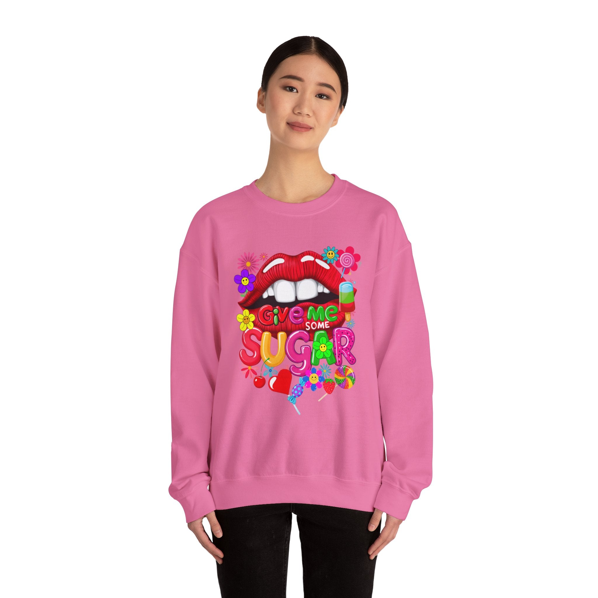 Fun Big Red Lips Give Me Some Sugar Crewneck Sweatshirt