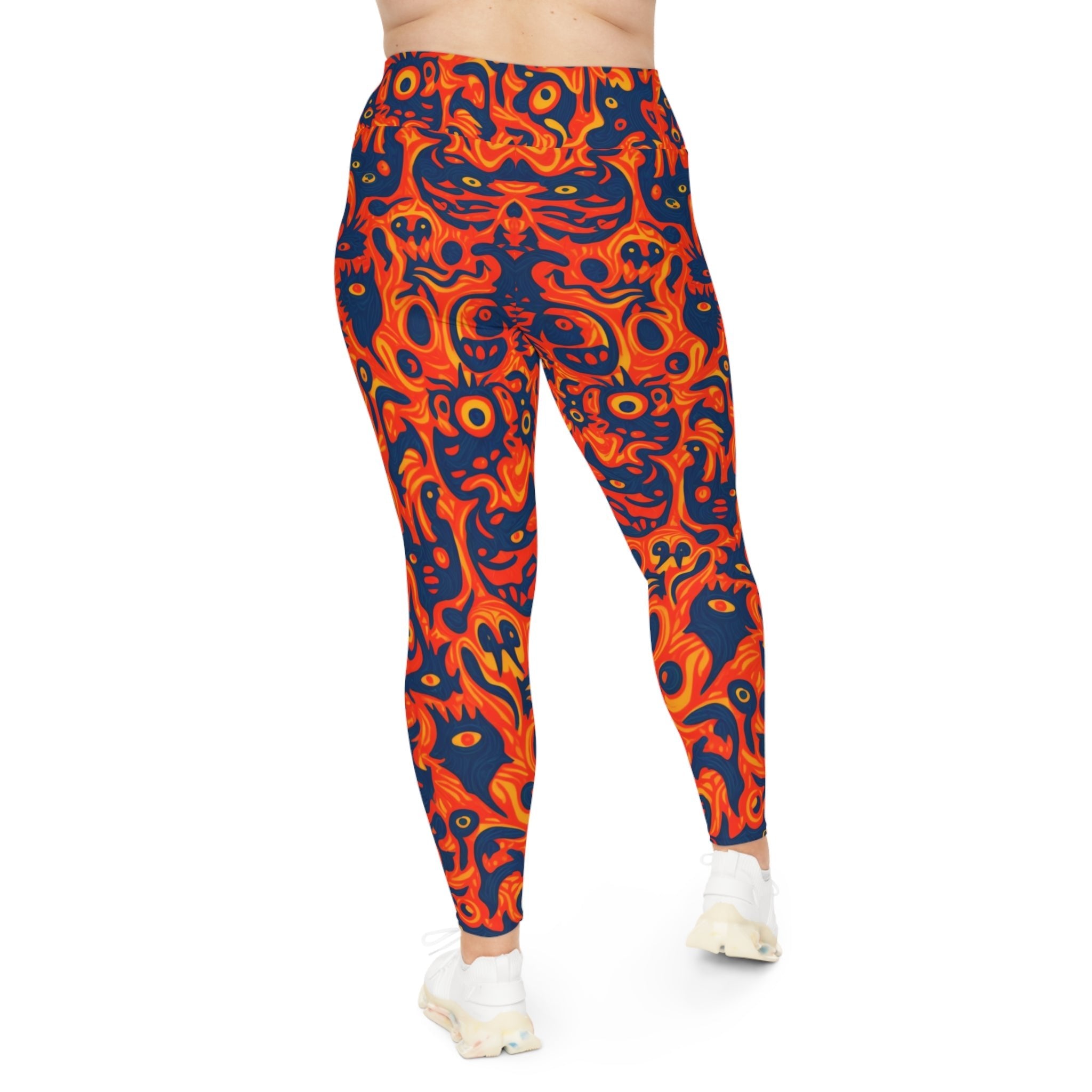 Bold Abstract Art Flame like Plus Size Leggings for Active Lifestyle | Vibrant Pattern | Comfortable Fit - Angel Body