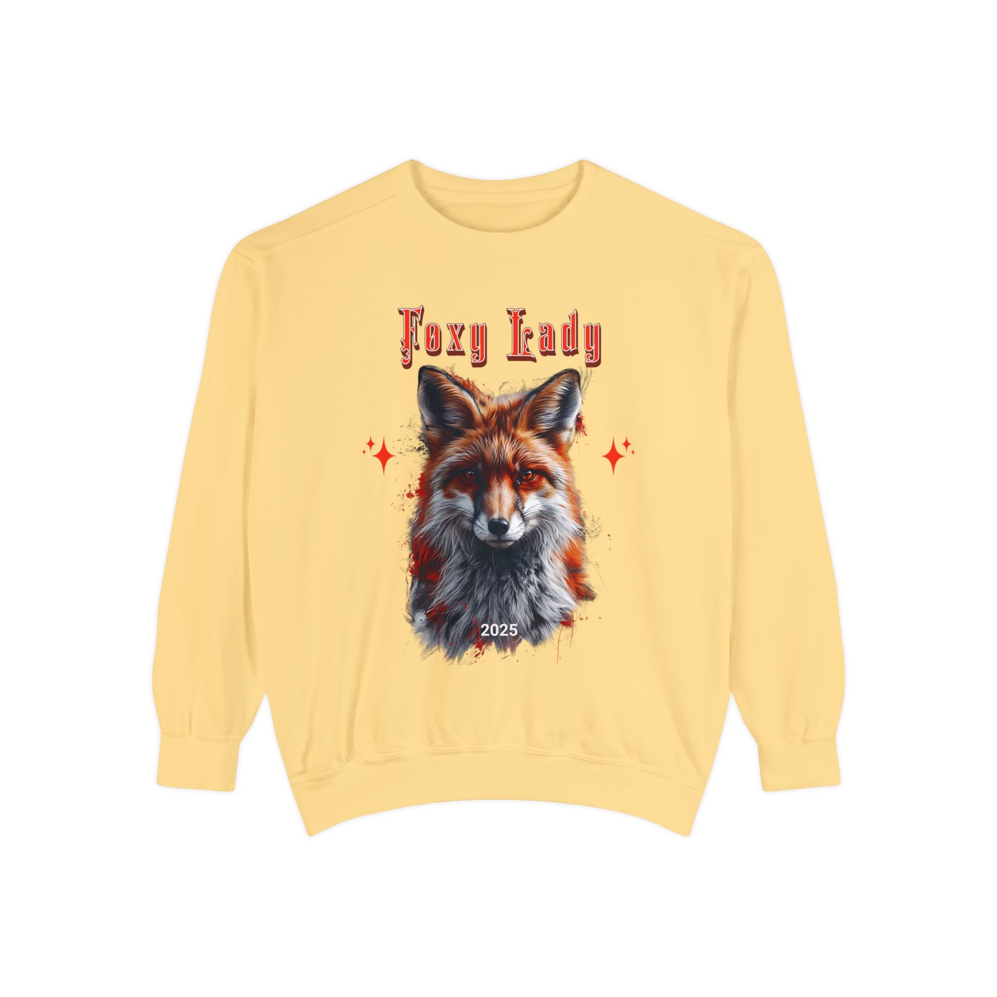 Unisex Garment - Dyed Sweatshirt: Wildlife Red Fox - with the words Foxy Lady - Angel Body