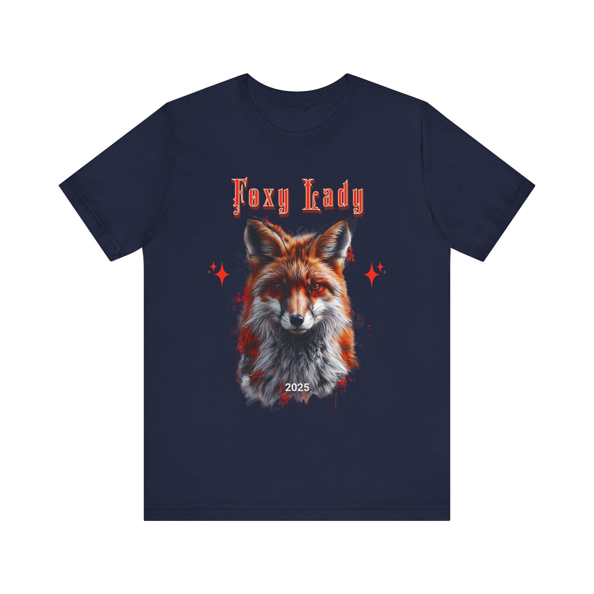 Unisex Jersey Short Sleeve Tee: A beautiful Red Fox with the words foxy lady