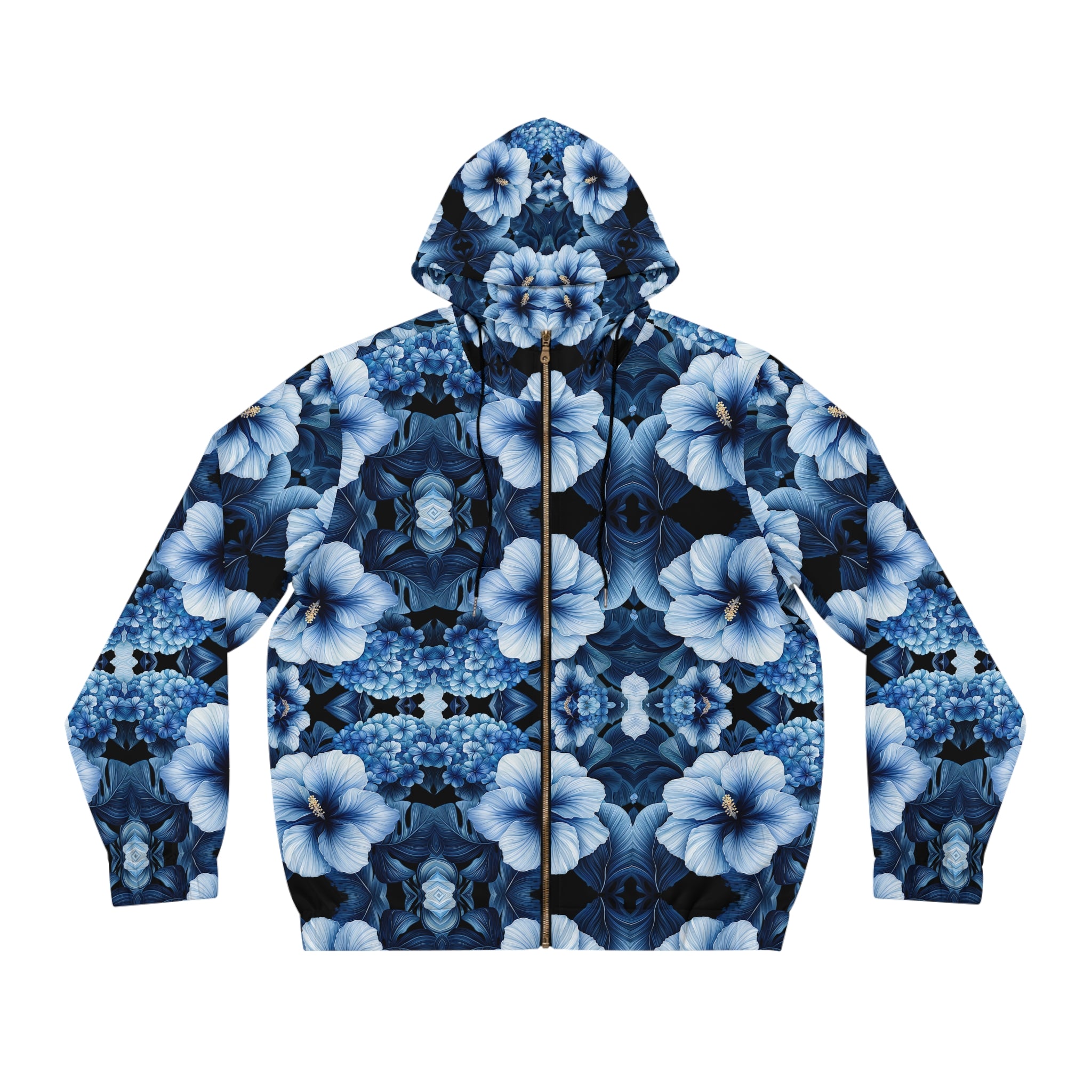 Blue Floral Men's Full-Zip Hoodie - Cozy and Stylish for Every Occasion