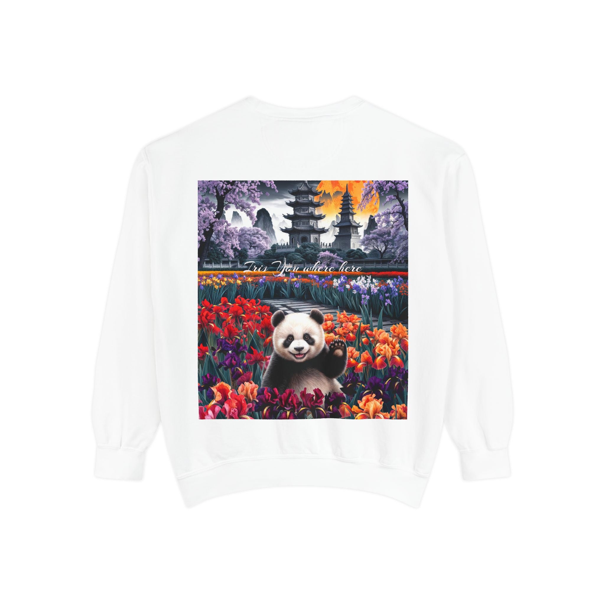 Whimsical Panda Sweatshirt - Cozy Unisex Garment-Dyed Pullover with Floral Design