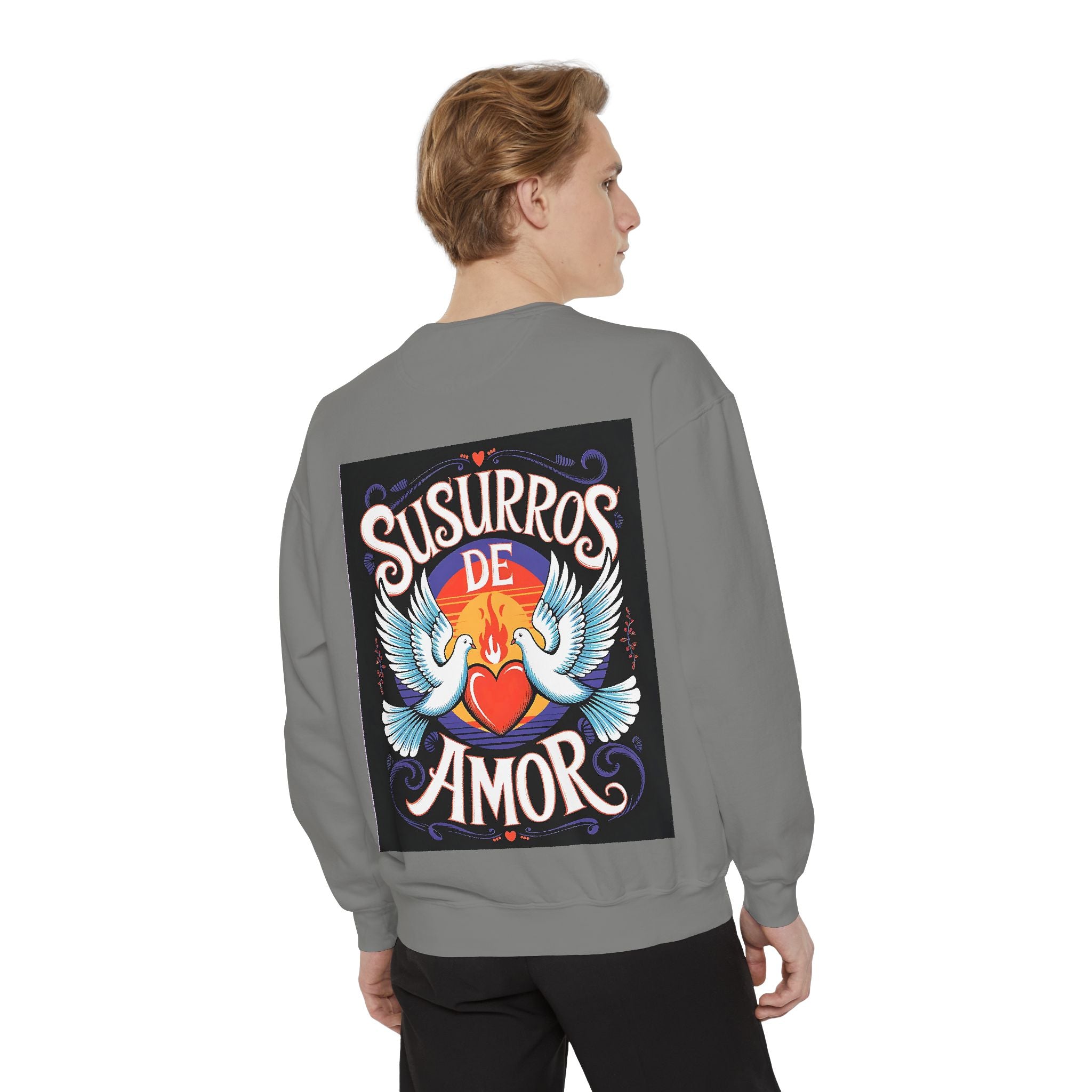 Unisex Love-Themed Garment-Dyed Sweatshirt - 'Susurros de Amor'