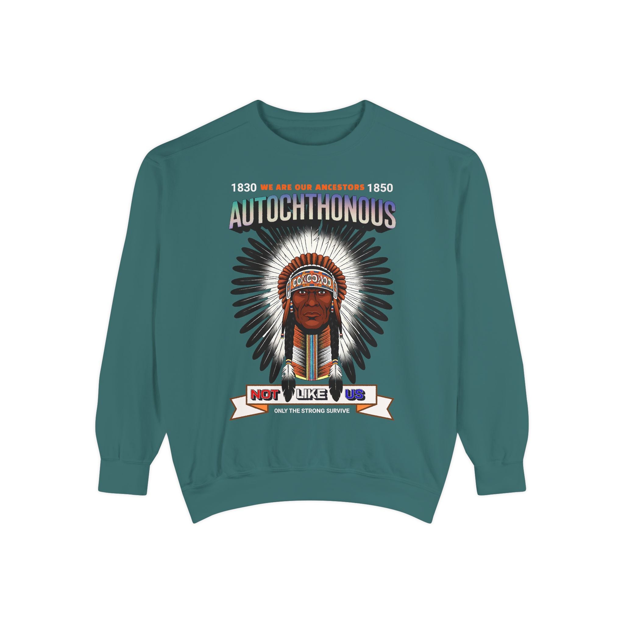 Autochthonous Heritage Sweatshirt - Unisex Garment-Dyed Hoodie with Indigenous Design