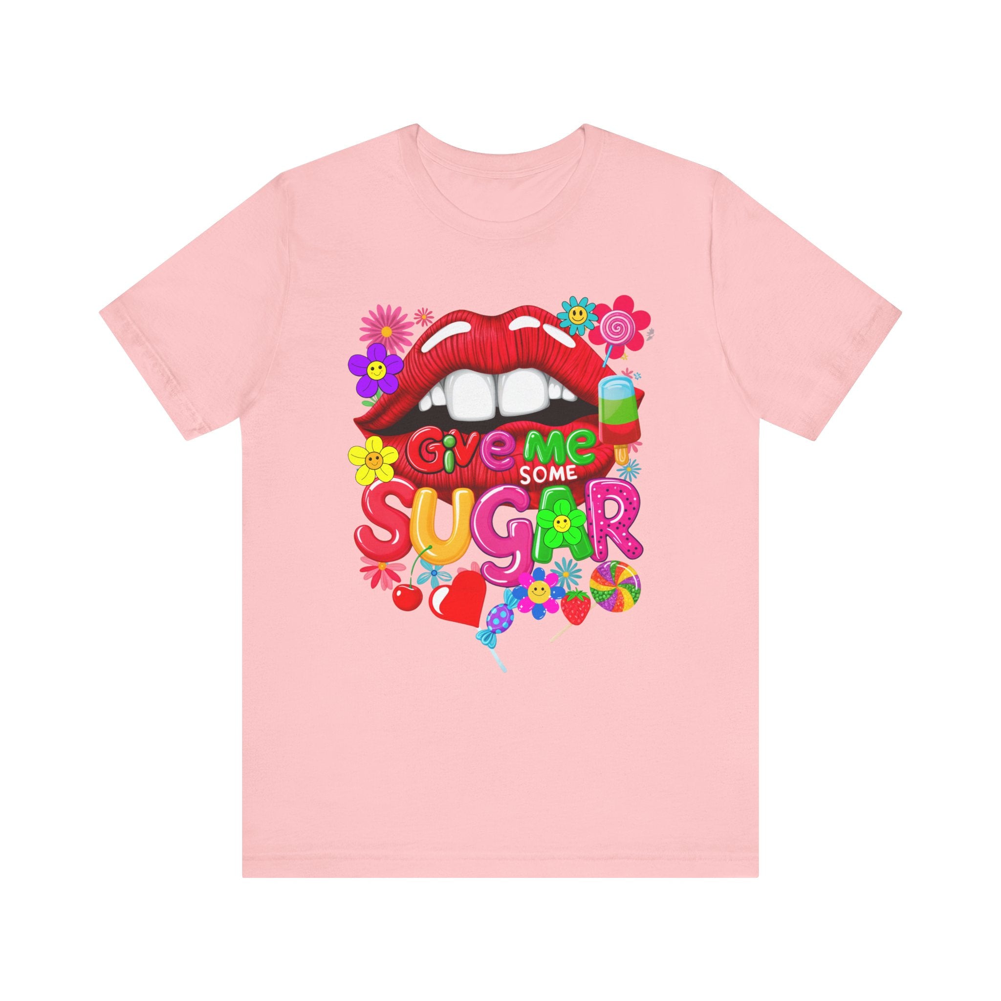 Graphic Tee with Red Sugar Lip and Eye Candy Design