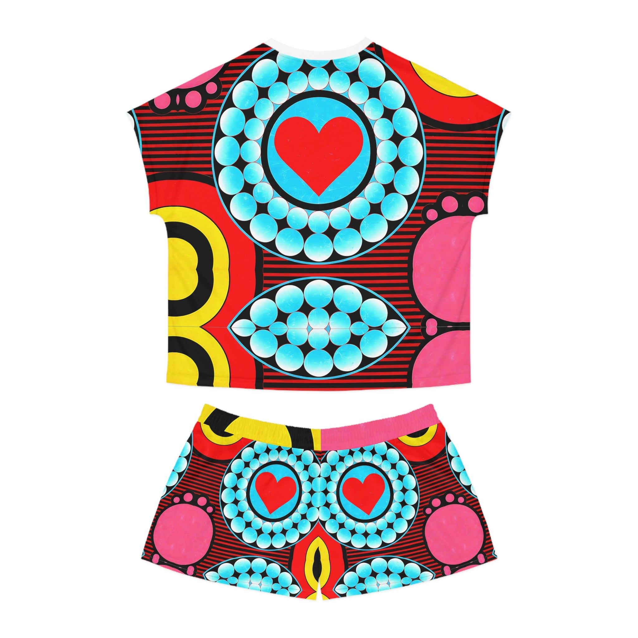 Colorful Heart Print Women's Short Pajama Set - Comfortable and Fun Sleepwear