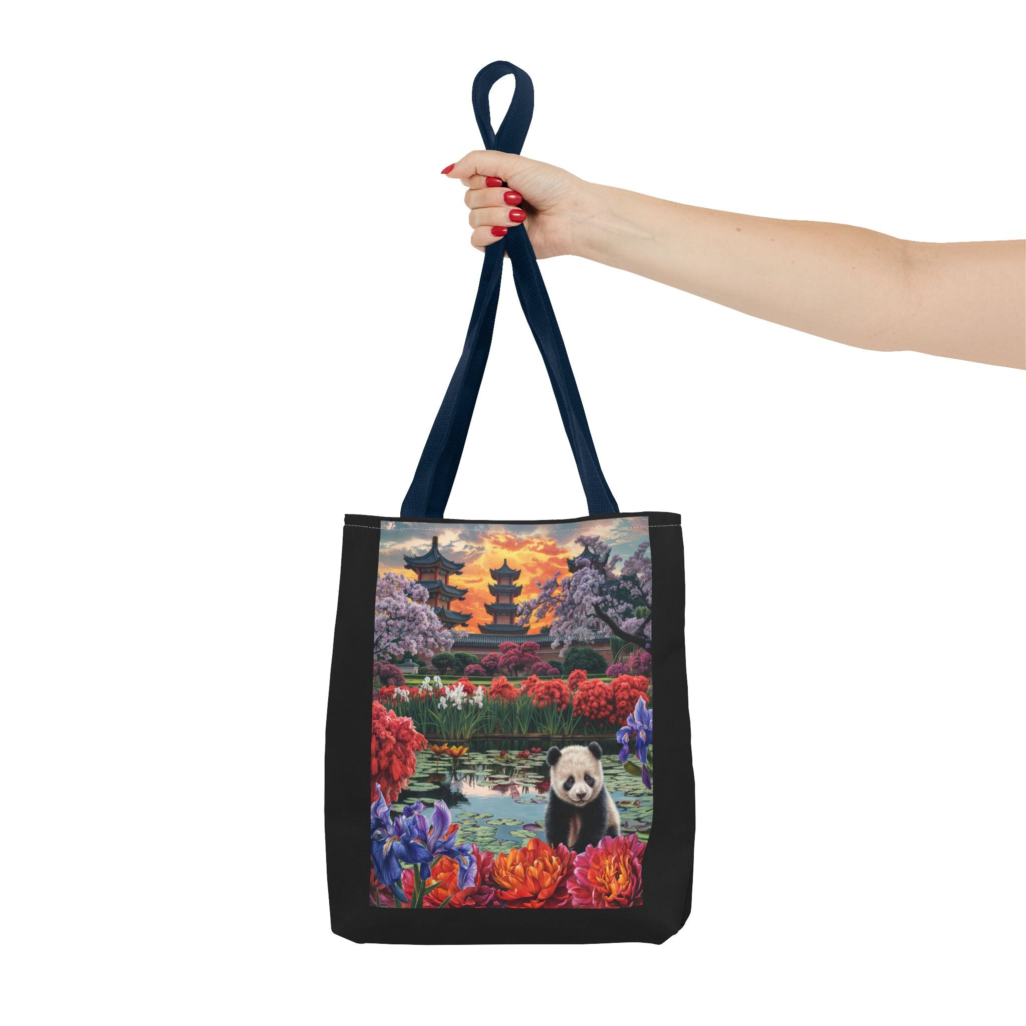 Serene Panda Tote Bag - Floral Landscape Design for Nature Lovers