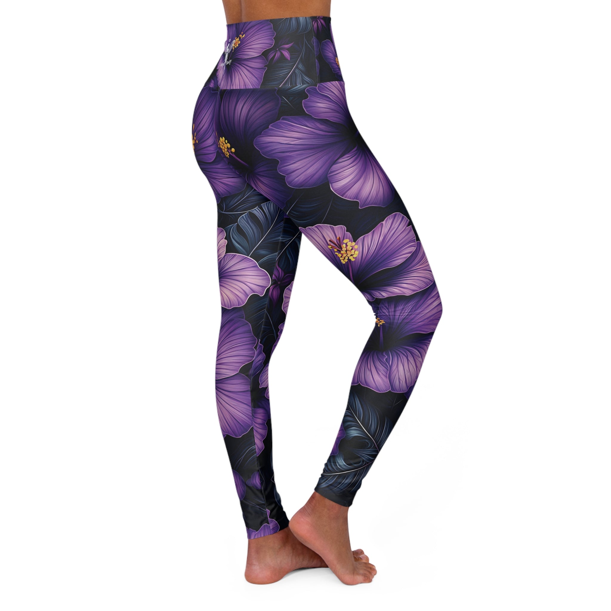 New Custom design Leggings - Spectacular Floral Purple Hibiscus High Waisted Angel Body Activewear