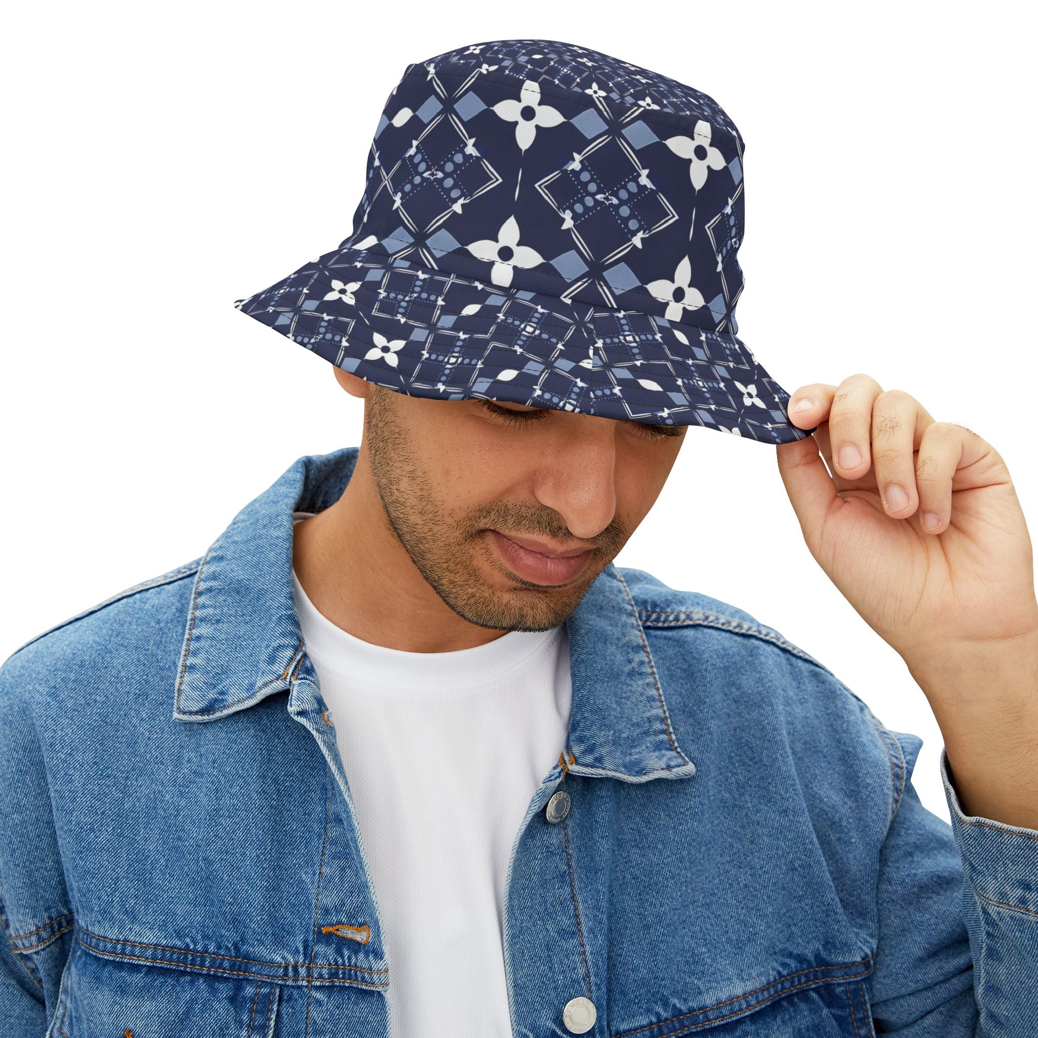 Navy Floral Patterned Bucket Hat, Stylish Summer Accessory, Festival Wear, Gift for Friends, Beach Outing - Angel Body