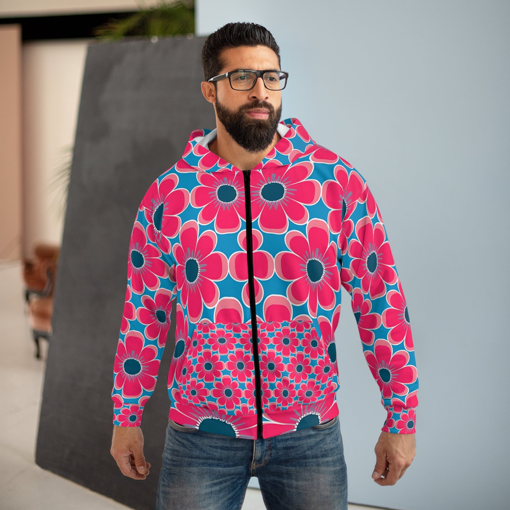 Vibrant Floral Unisex Zip Hoodie - Colorful Pattern for Spring and Everyday Wear