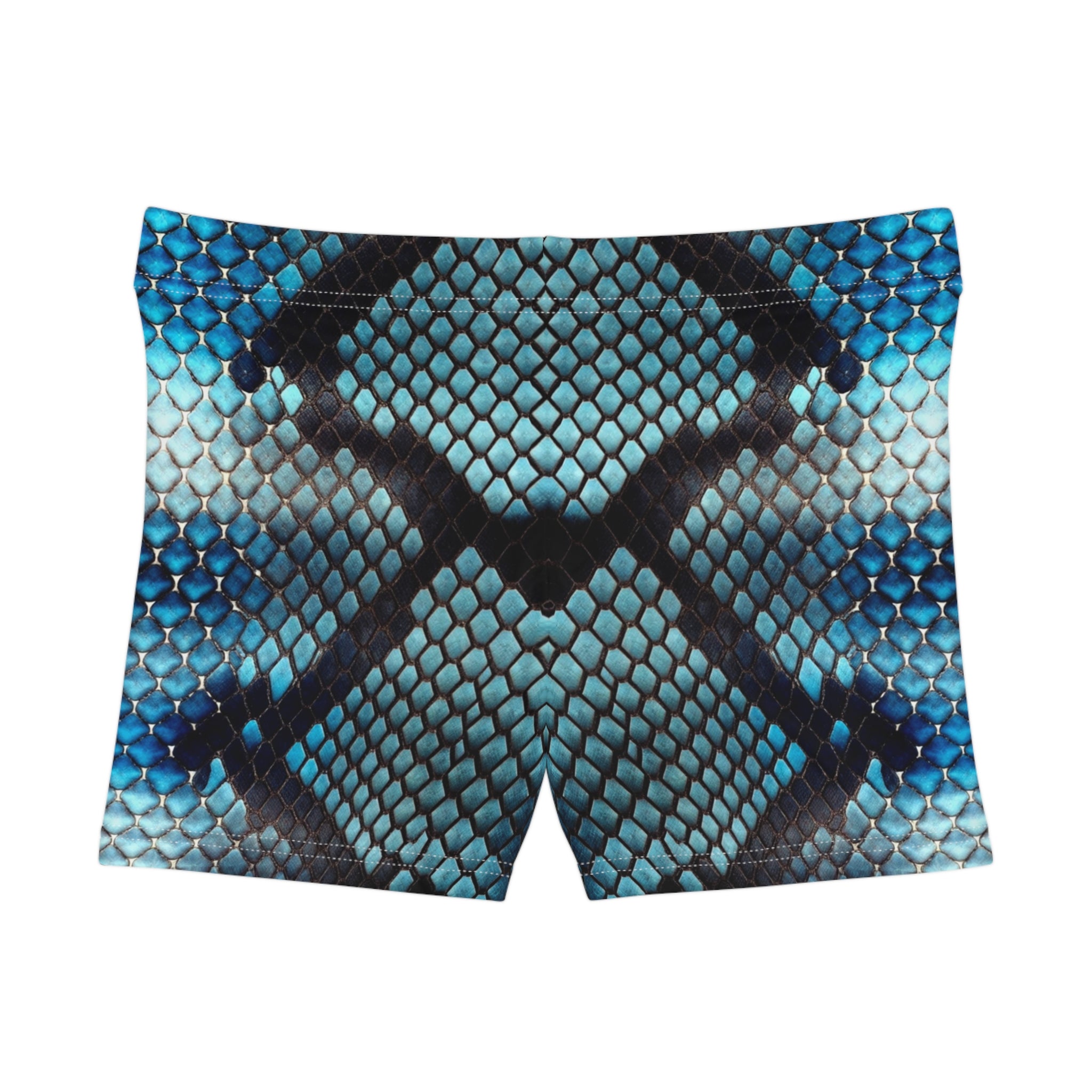 Vibrant Blue Python Print Women's Shorts - Perfect for Summer Parties & Beach Days