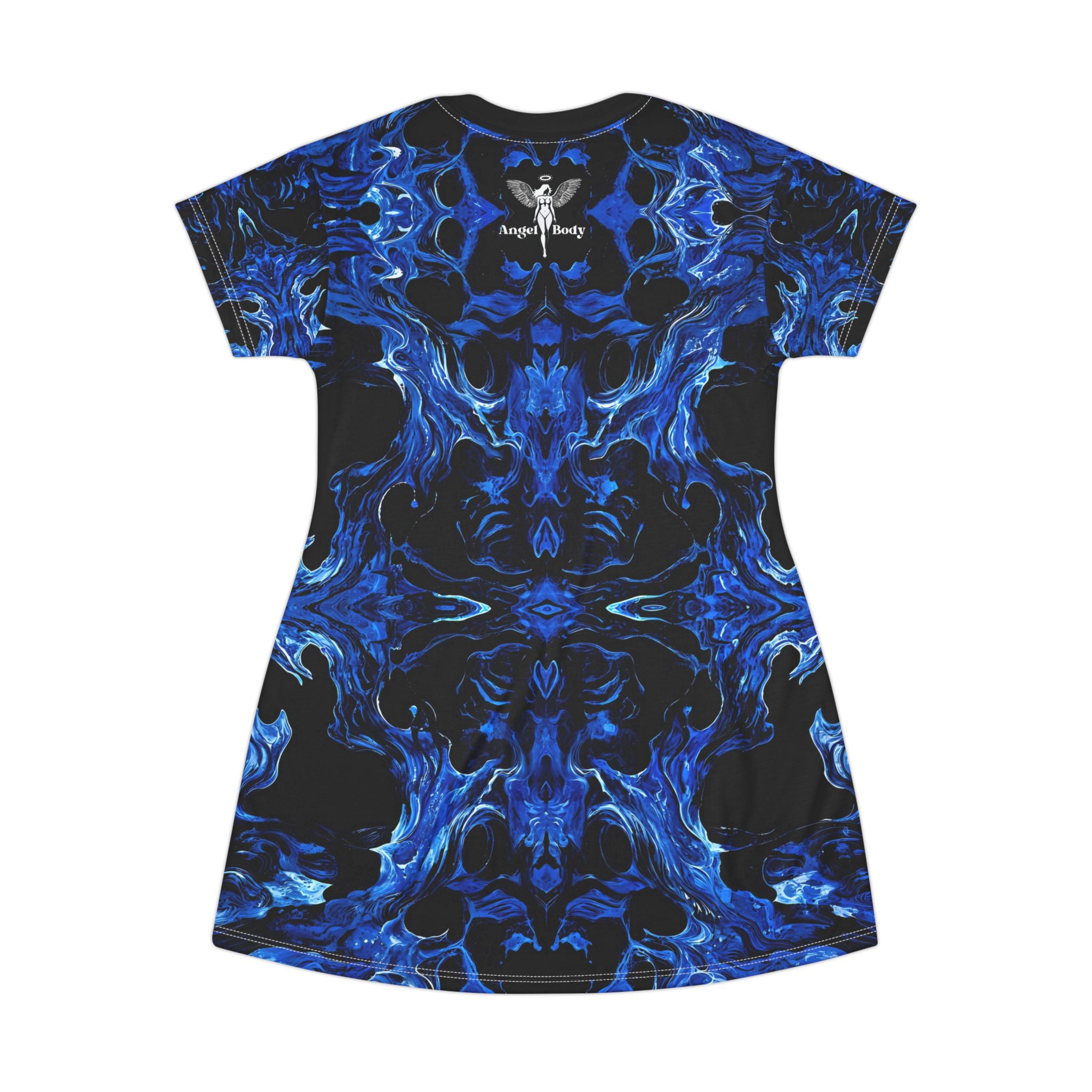 Vibrant Blue Abstract T-Shirt Dress - Blue Passion - Summer & Casual Wear