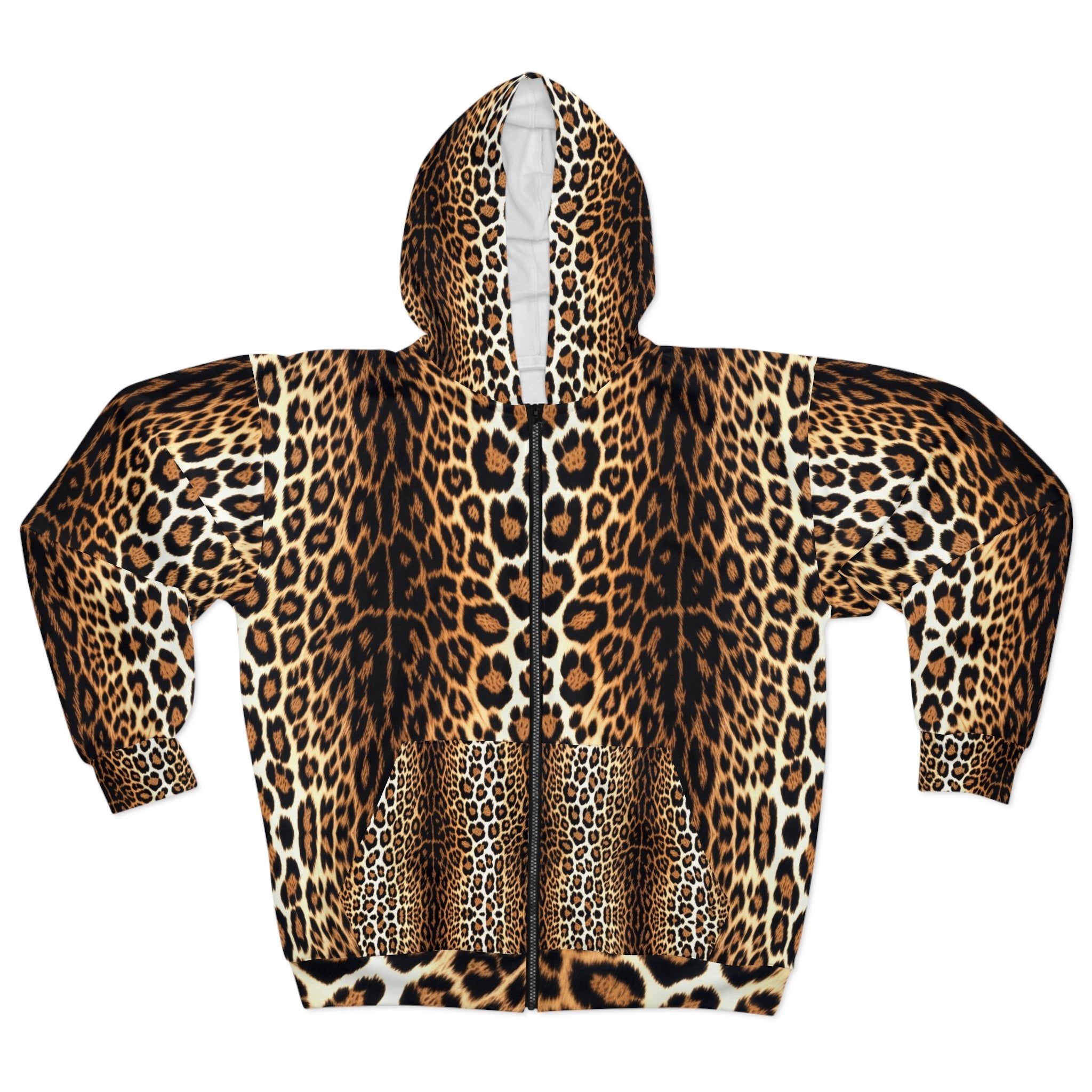 Wildlife Lover's Unisex Zip Hoodie - Leopard Print with Cub Design - Angel Body